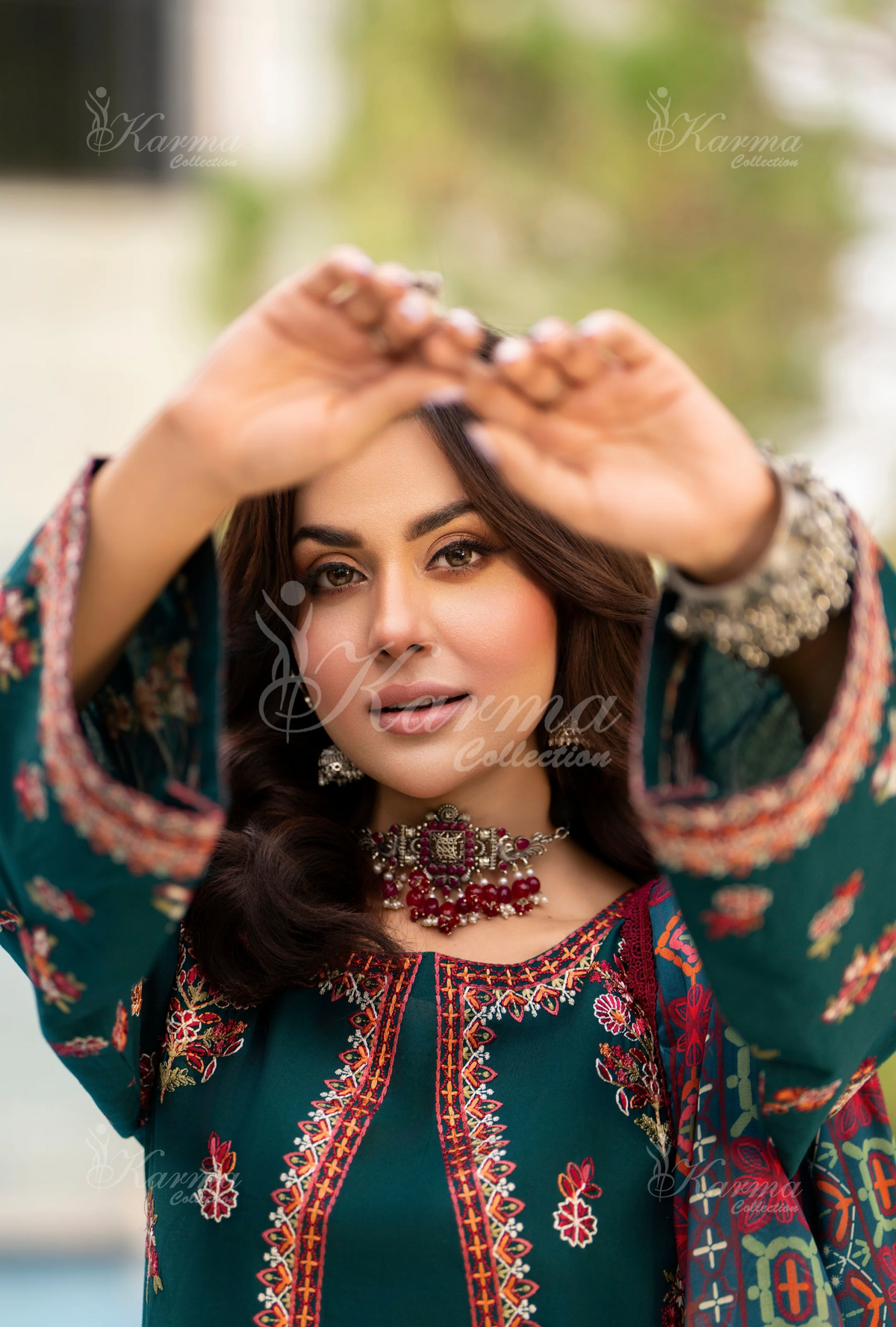 Rang Ja Fully Embroidered Farshi Shalwar 1491 Karma Collection TEAL GREEN Chikankari Multi Thread Embroidery