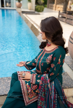 Rang Ja Fully Embroidered Farshi Shalwar 1491 Karma Collection TEAL GREEN Chikankari Multi Thread Embroidery