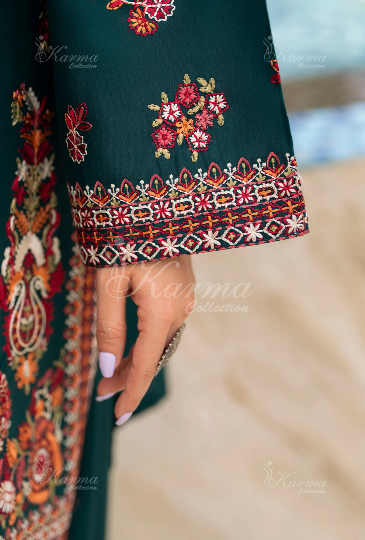 Rang Ja Fully Embroidered Farshi Shalwar 1491 Karma Collection TEAL GREEN Chikankari Multi Thread Embroidery