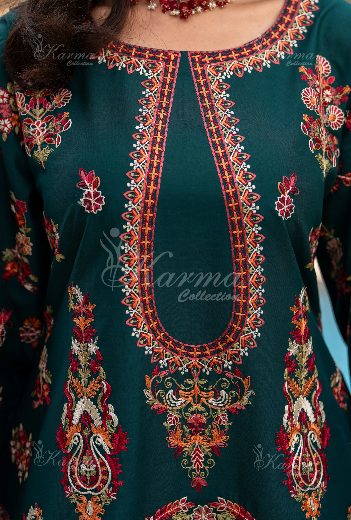 Rang Ja Fully Embroidered Farshi Shalwar 1491 Karma Collection TEAL GREEN Chikankari Multi Thread Embroidery