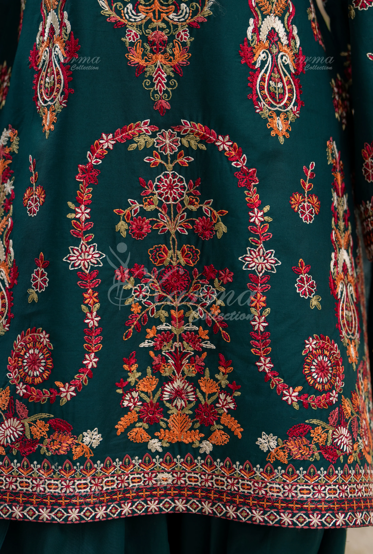 Rang Ja Fully Embroidered Farshi Shalwar 1491 Karma Collection TEAL GREEN Chikankari Multi Thread Embroidery