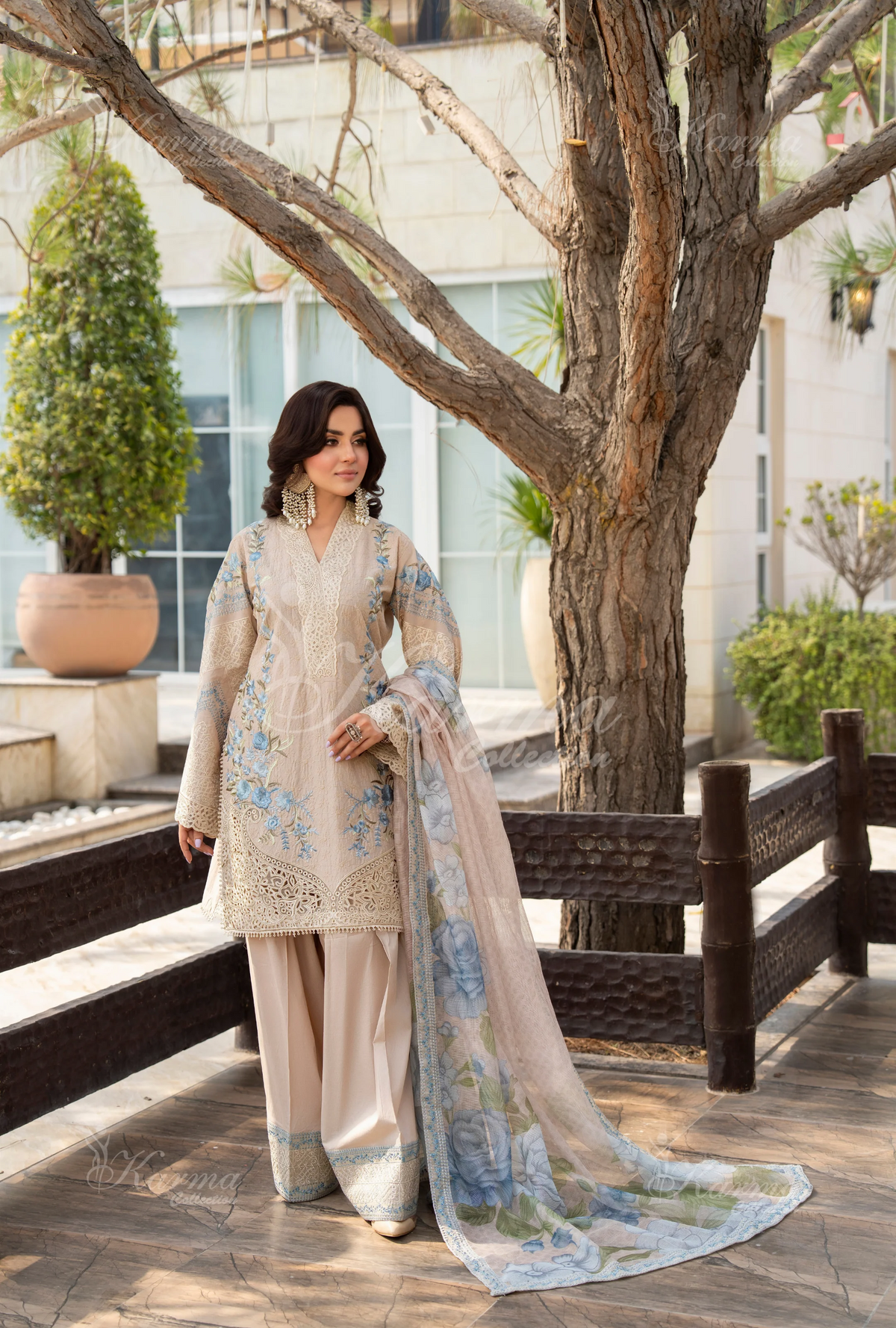 Rang Ja Fully Embroidered Farshi Shalwar 1488 Karma Collection PASTEL BEIGE Chikankari Multi Thread Embroidery
