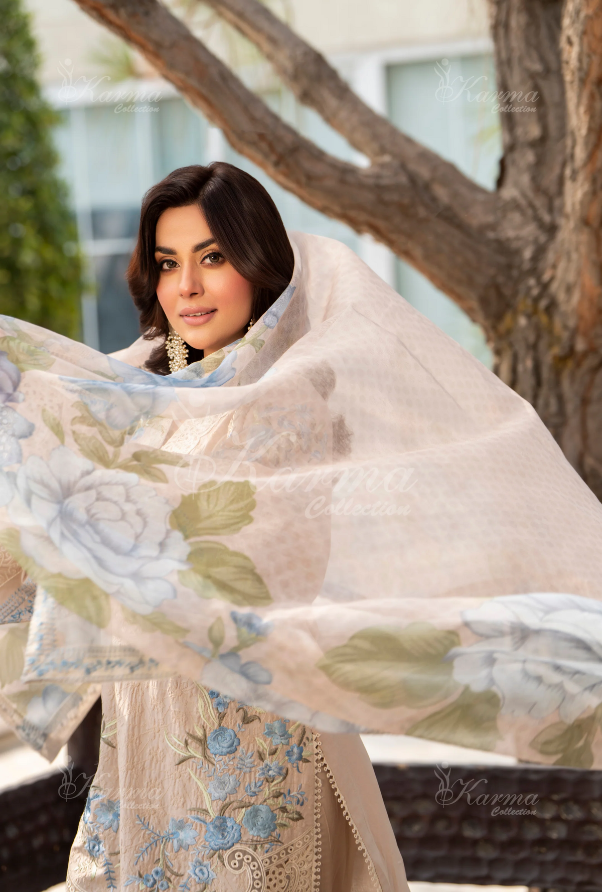 Rang Ja Fully Embroidered Farshi Shalwar 1488 Karma Collection PASTEL BEIGE Chikankari Multi Thread Embroidery