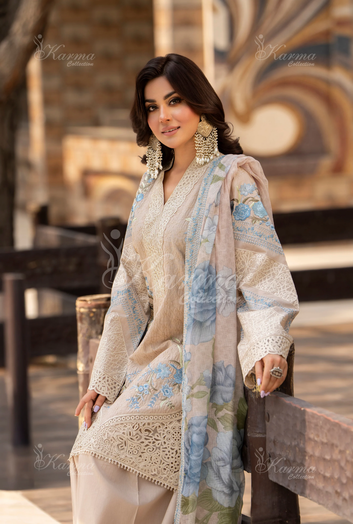 Rang Ja Fully Embroidered Farshi Shalwar 1488 Karma Collection PASTEL BEIGE Chikankari Multi Thread Embroidery