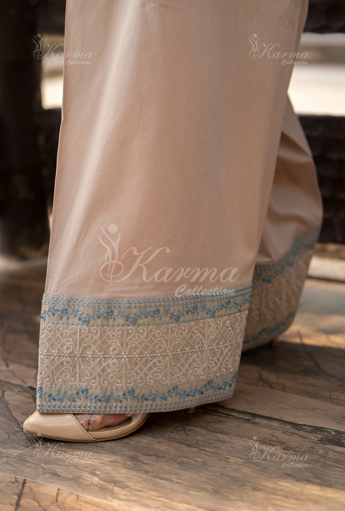 Rang Ja Fully Embroidered Farshi Shalwar 1488 Karma Collection PASTEL BEIGE Chikankari Multi Thread Embroidery