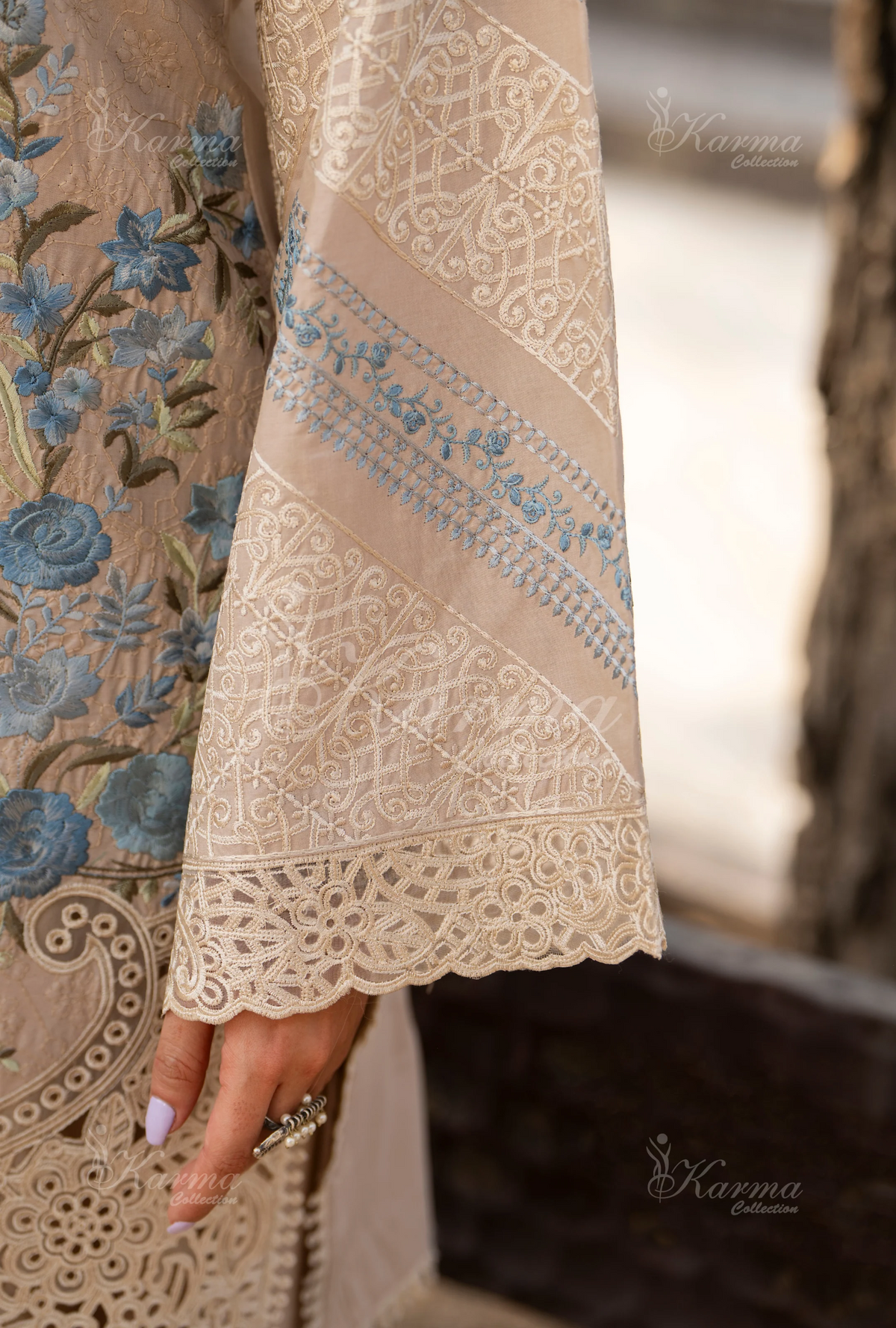 Rang Ja Fully Embroidered Farshi Shalwar 1488 Karma Collection PASTEL BEIGE Chikankari Multi Thread Embroidery