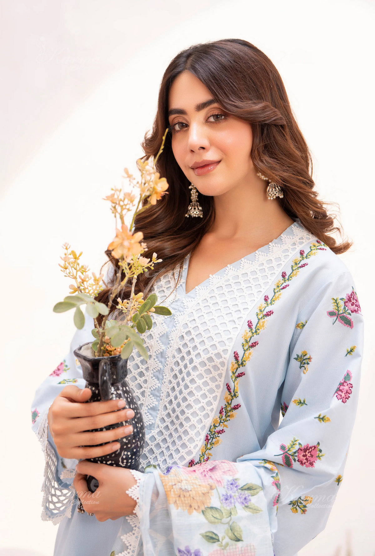 Farshi Shalwar with Embroidered Karma CollectionPOWDER BLUE SKU:KC-1480