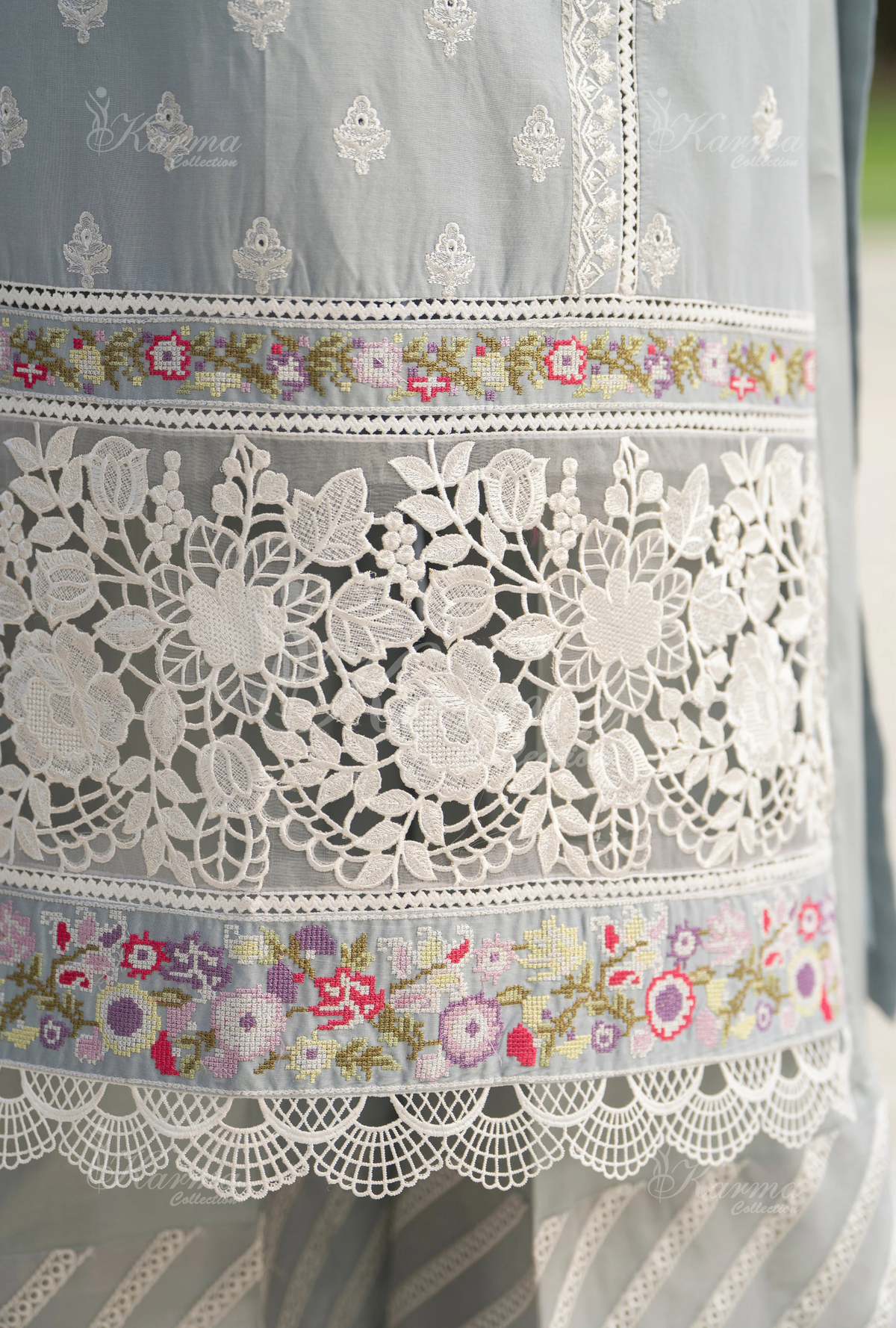 Rang Ja 3 piece embroidered Chikankari suit 1490 Karma Collection ICE BLUE