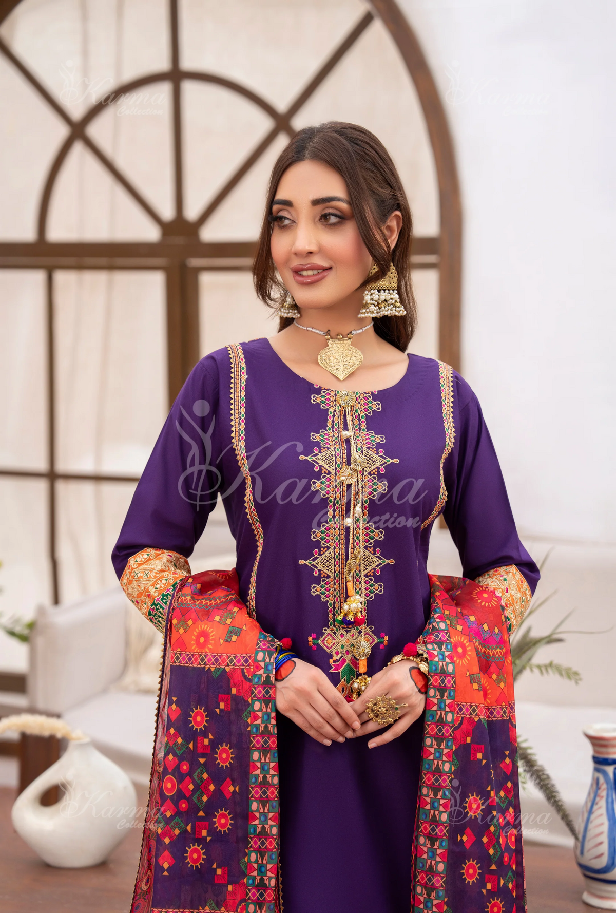 Farshi Shalwar with Embroidered Karma CollectionAMETHYST MIST SKU:KC-1483