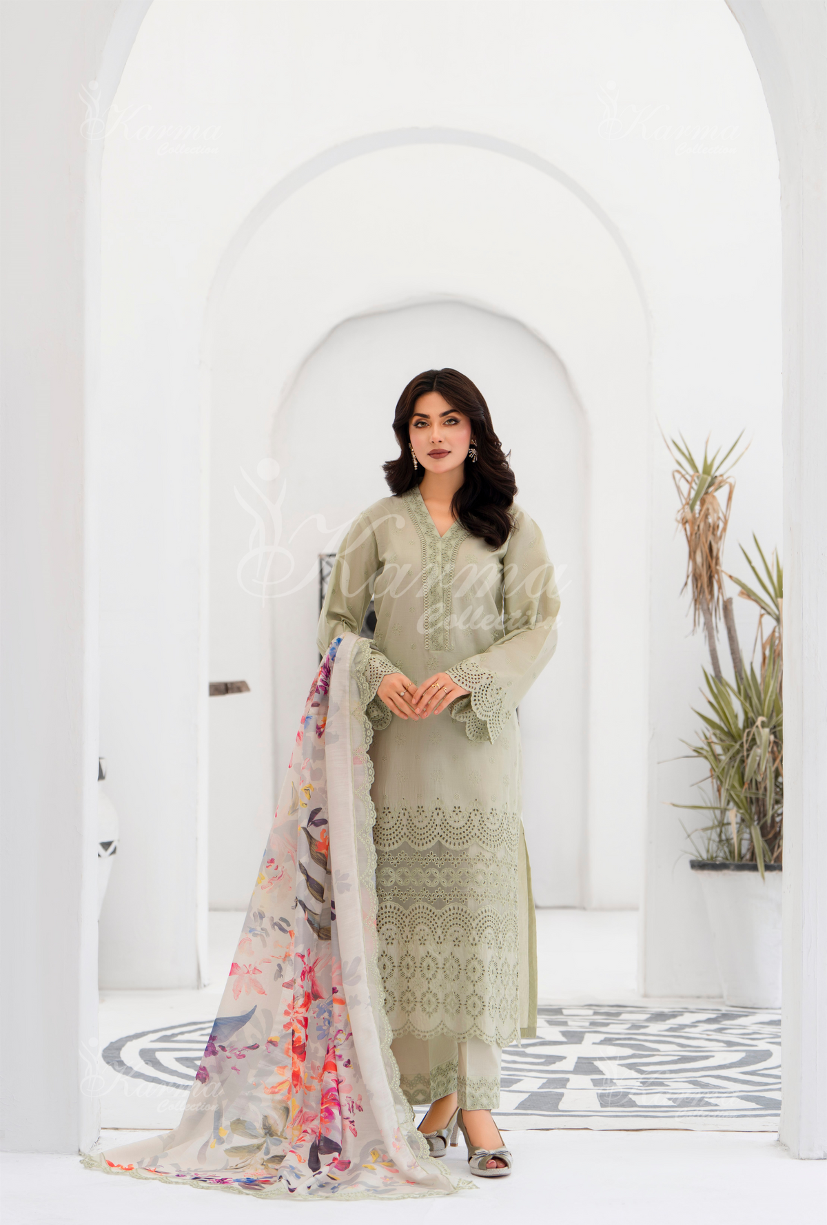 Afsana By KARMA COLLECTION (1386) Glacial GreenChikankari Edit Latest Volume Causal 3 piece Suit
