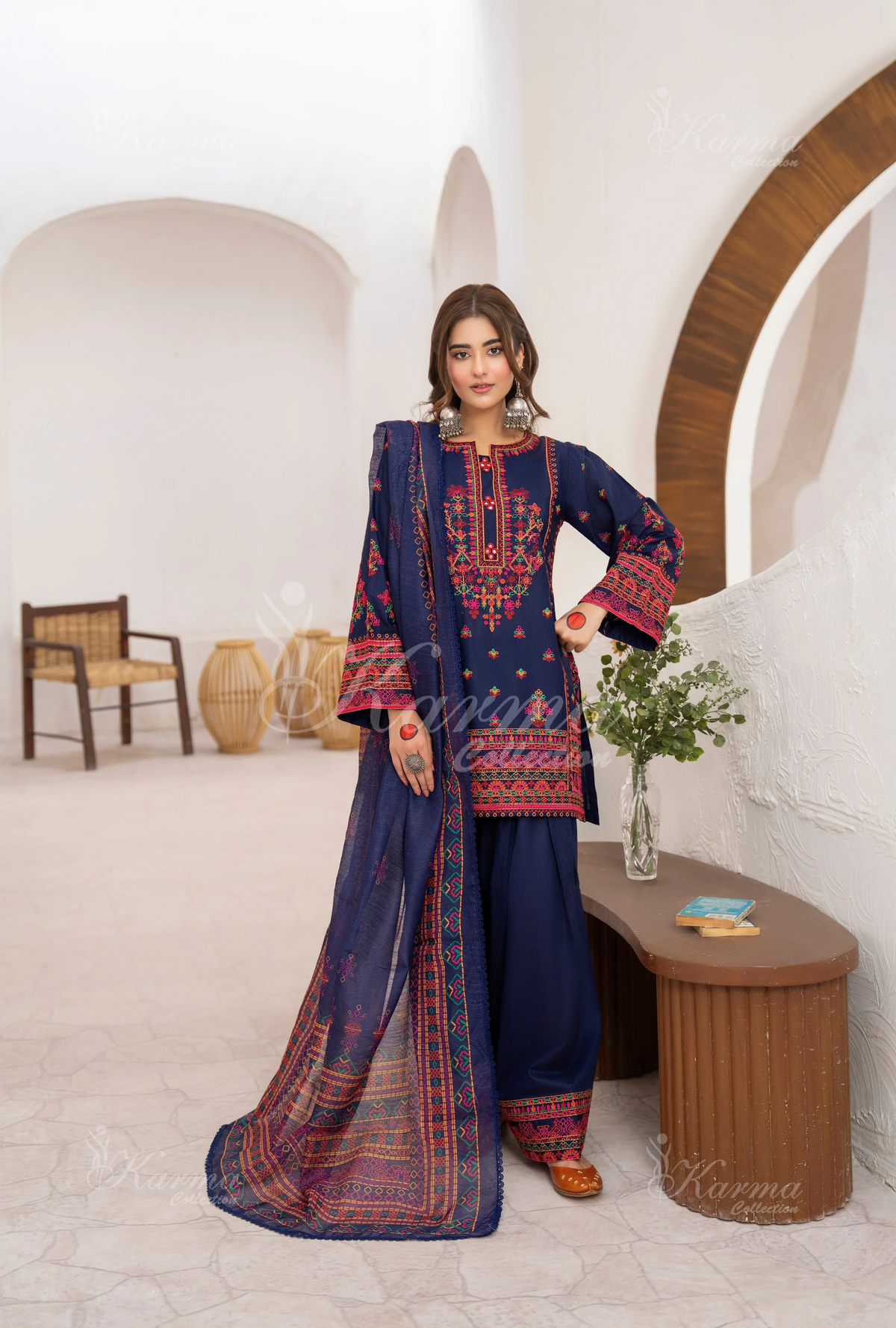 Farshi Shalwar with Embroidered Karma CollectionNAVY BLUE SKU:KC-1477