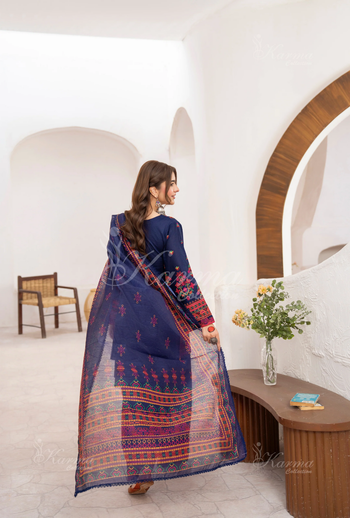 Farshi Shalwar with Embroidered Karma CollectionNAVY BLUE SKU:KC-1477