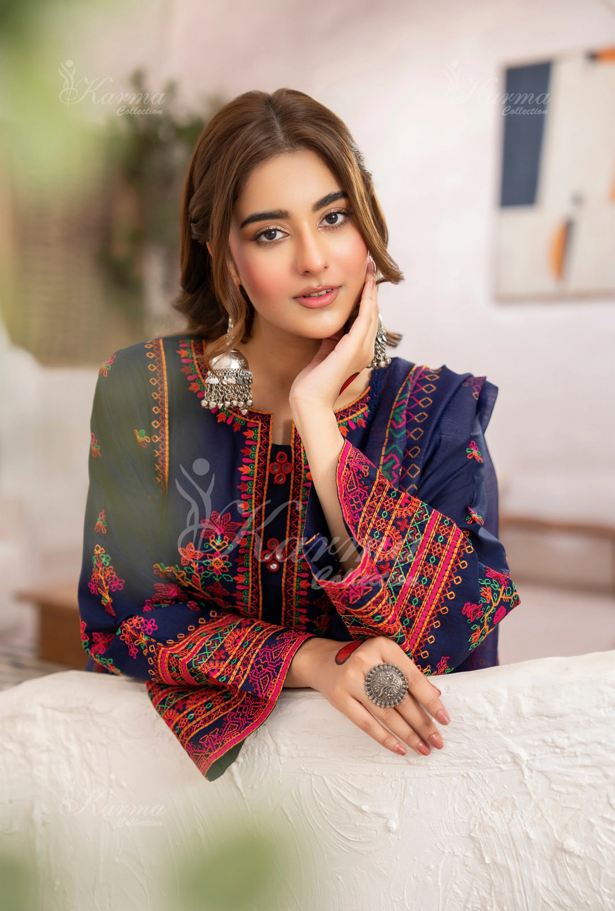 Farshi Shalwar with Embroidered Karma CollectionNAVY BLUE SKU:KC-1477