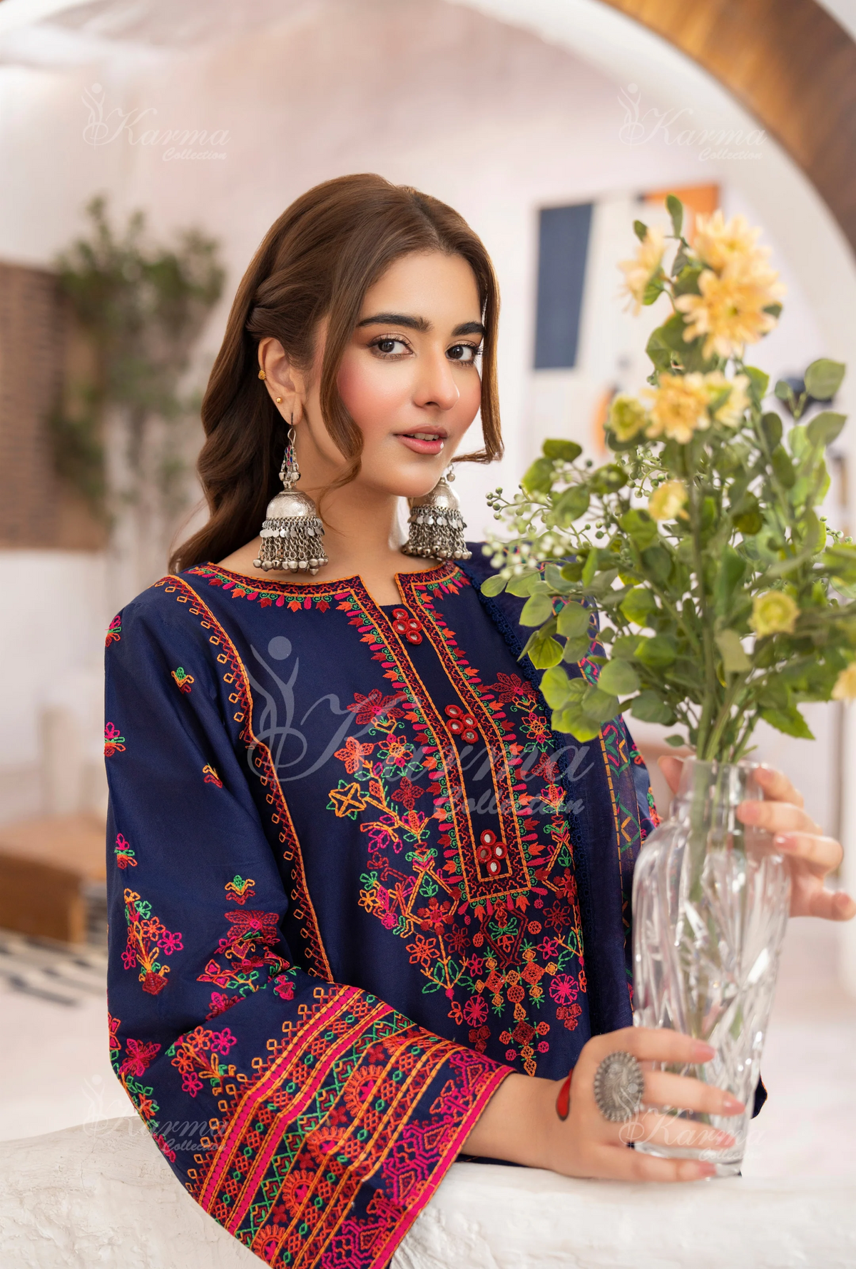 Farshi Shalwar with Embroidered Karma CollectionNAVY BLUE SKU:KC-1477