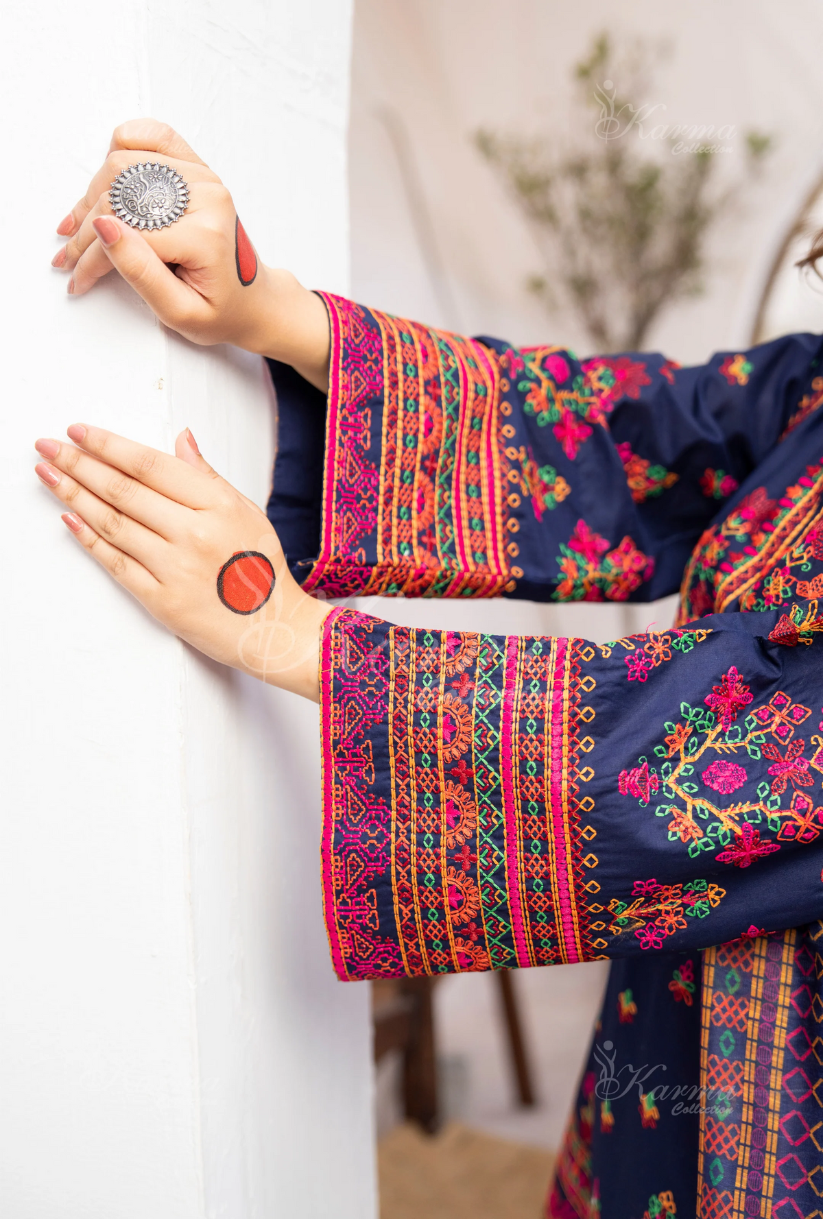 Farshi Shalwar with Embroidered Karma CollectionNAVY BLUE SKU:KC-1477