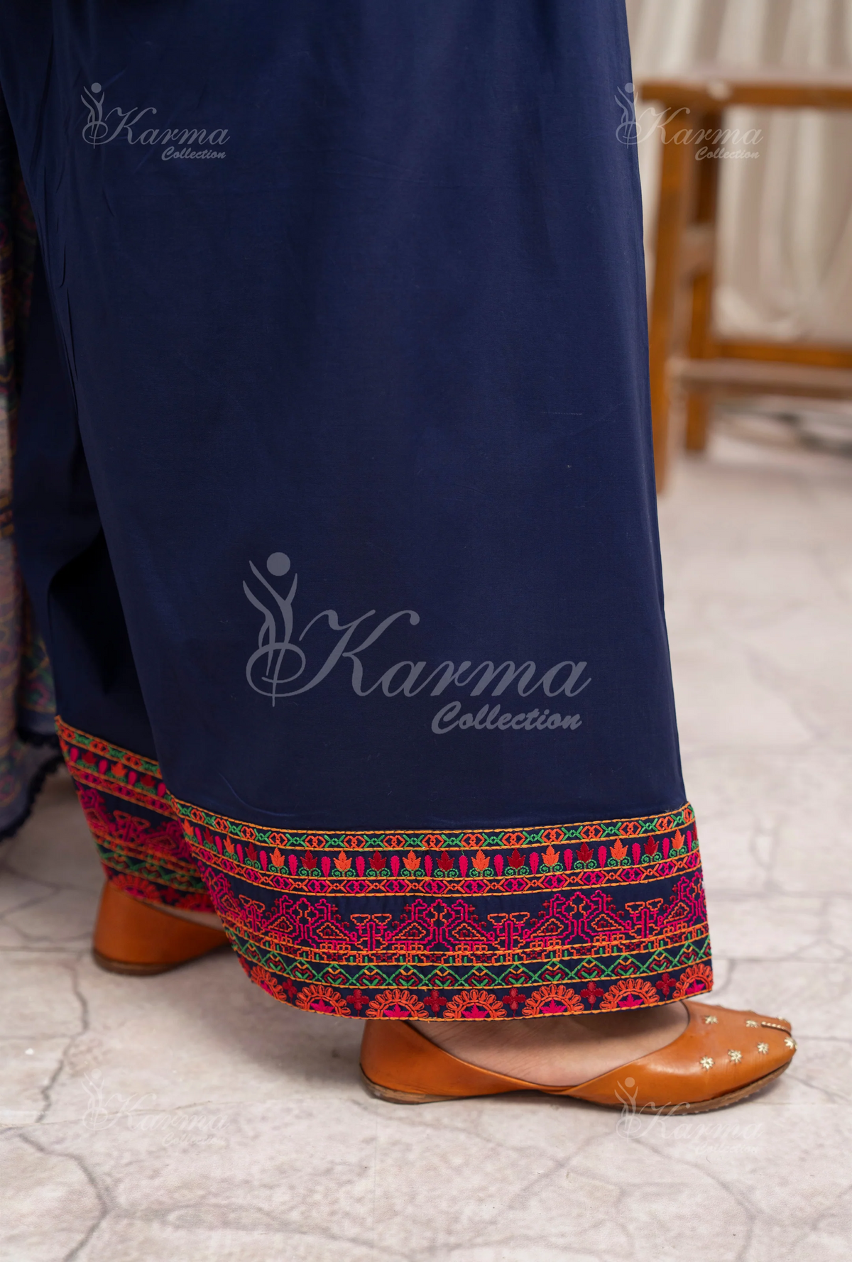 Farshi Shalwar with Embroidered Karma CollectionNAVY BLUE SKU:KC-1477