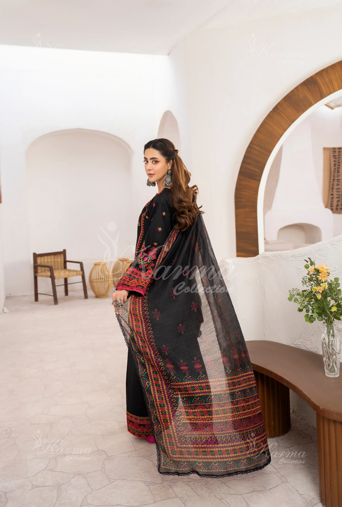 Farshi Shalwar with Embroidered Karma CollectionCHARCOAL LUXE SKU:KC-1477