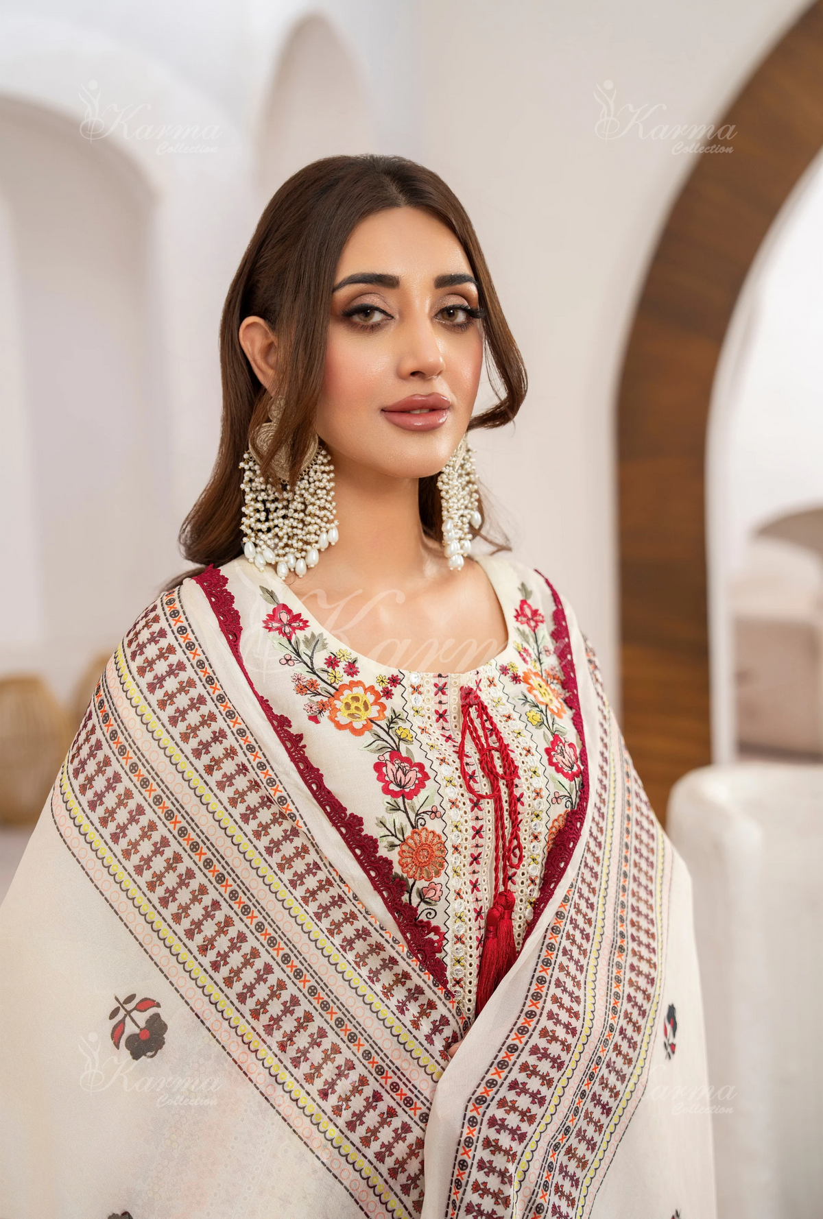 Farshi Shalwar with Embroidered Karma CollectionVANILLA DUST SKU:KC-1479