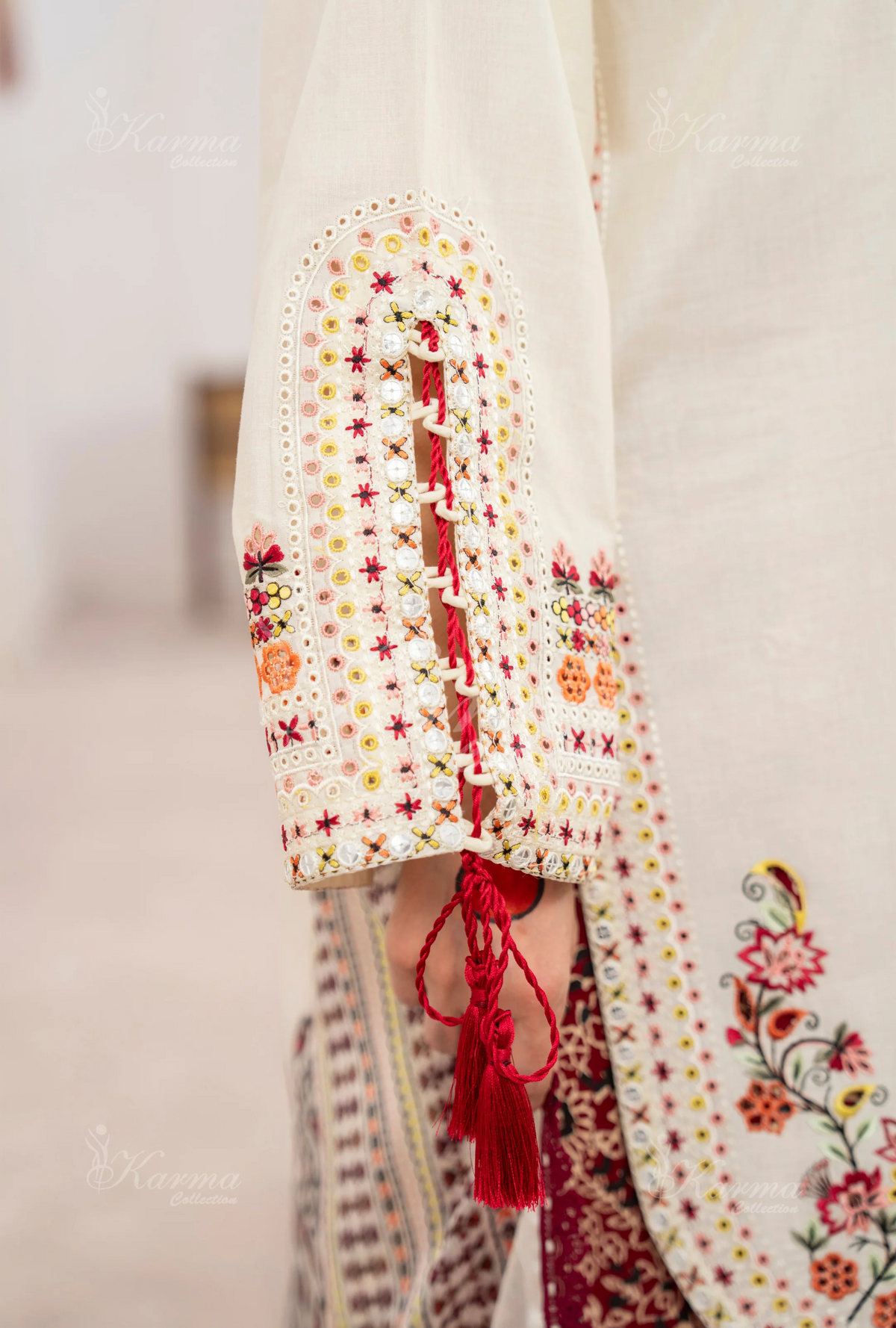 Farshi Shalwar with Embroidered Karma CollectionVANILLA DUST SKU:KC-1479