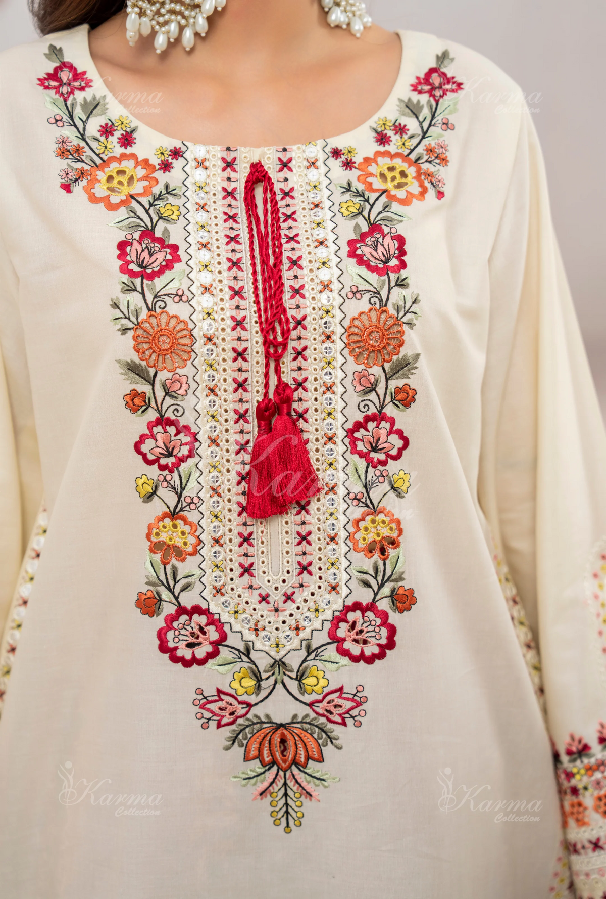 Farshi Shalwar with Embroidered Karma CollectionVANILLA DUST SKU:KC-1479