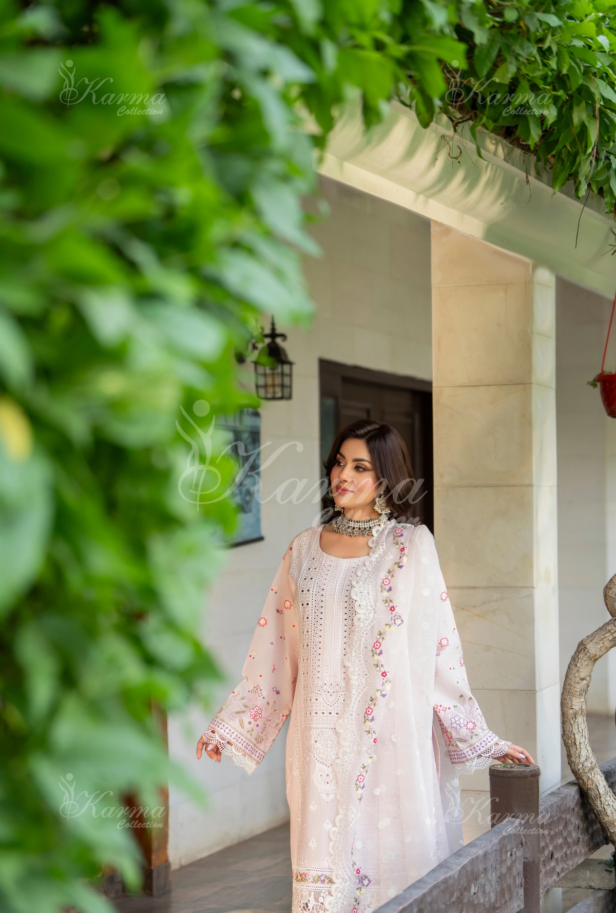 Rang Ja 3 piece embroidered Chikankari suit 1490 Karma CollectionPASTEL PINK