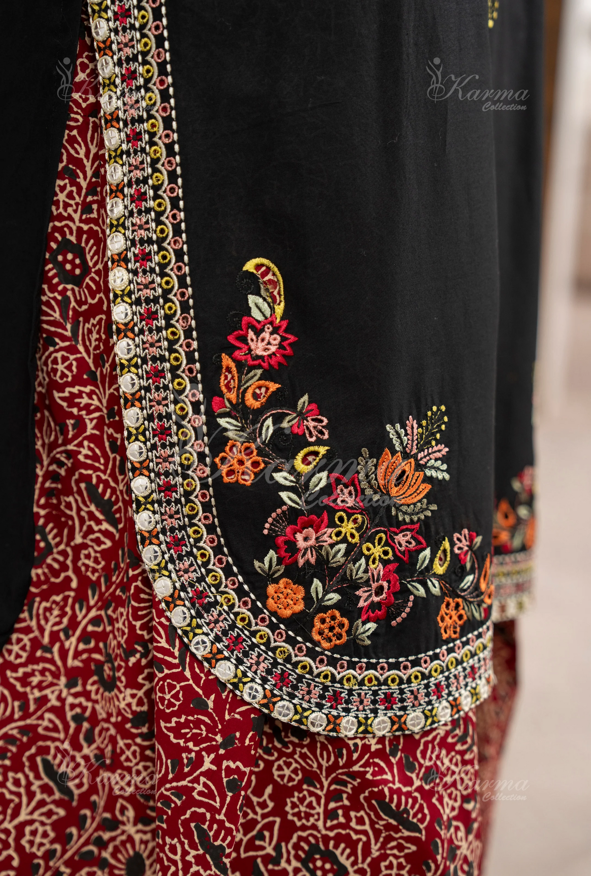 Farshi Shalwar with Embroidered Karma CollectionONYX NOIR SKU:KC-1479