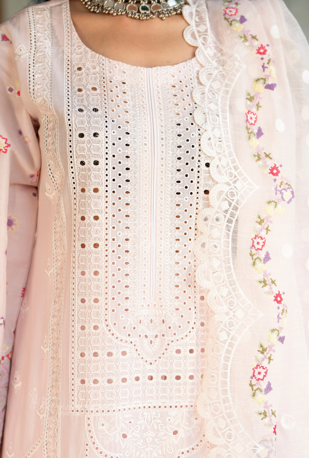 Rang Ja 3 piece embroidered Chikankari suit 1490 Karma CollectionPASTEL PINK