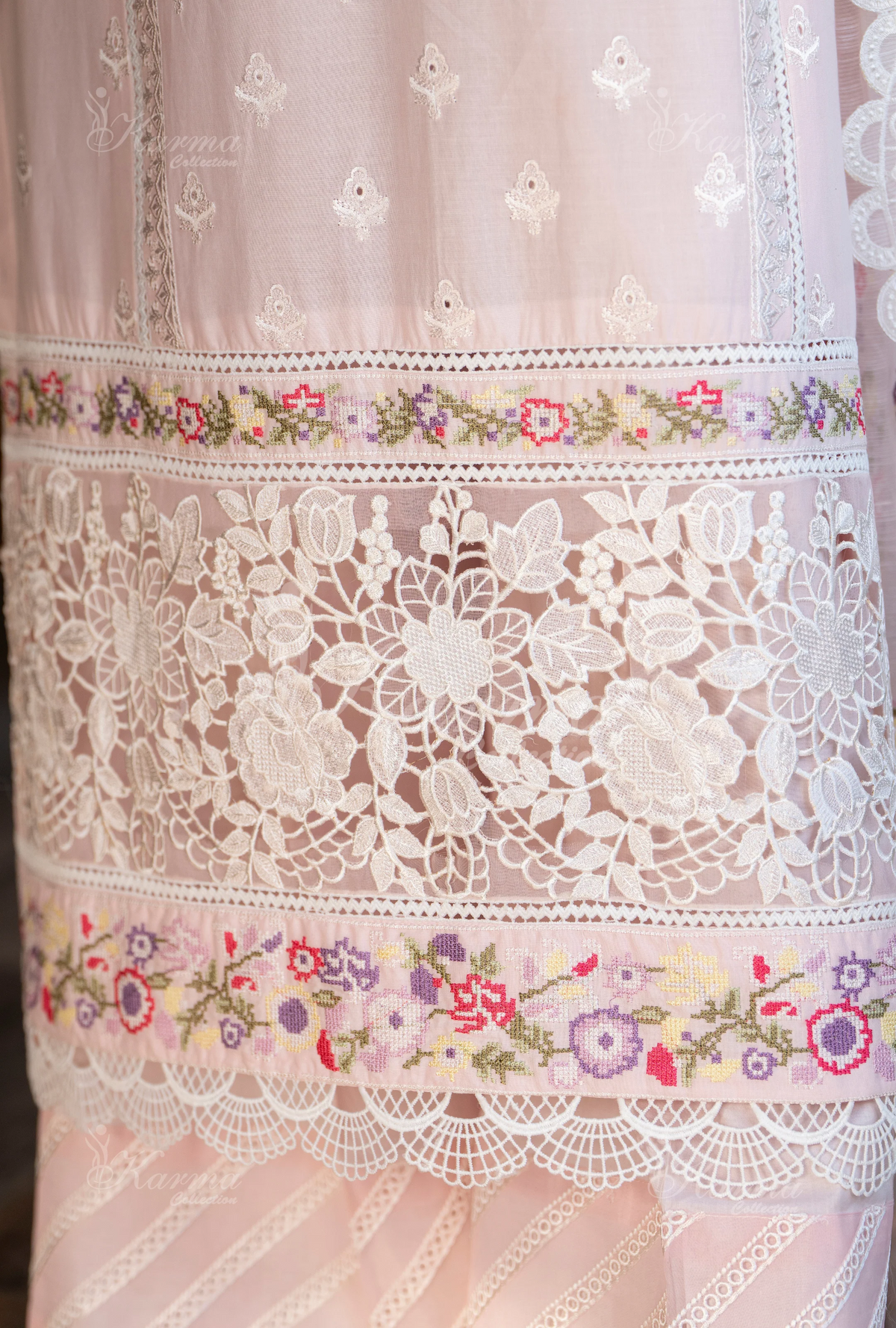 Rang Ja 3 piece embroidered Chikankari suit 1490 Karma CollectionPASTEL PINK