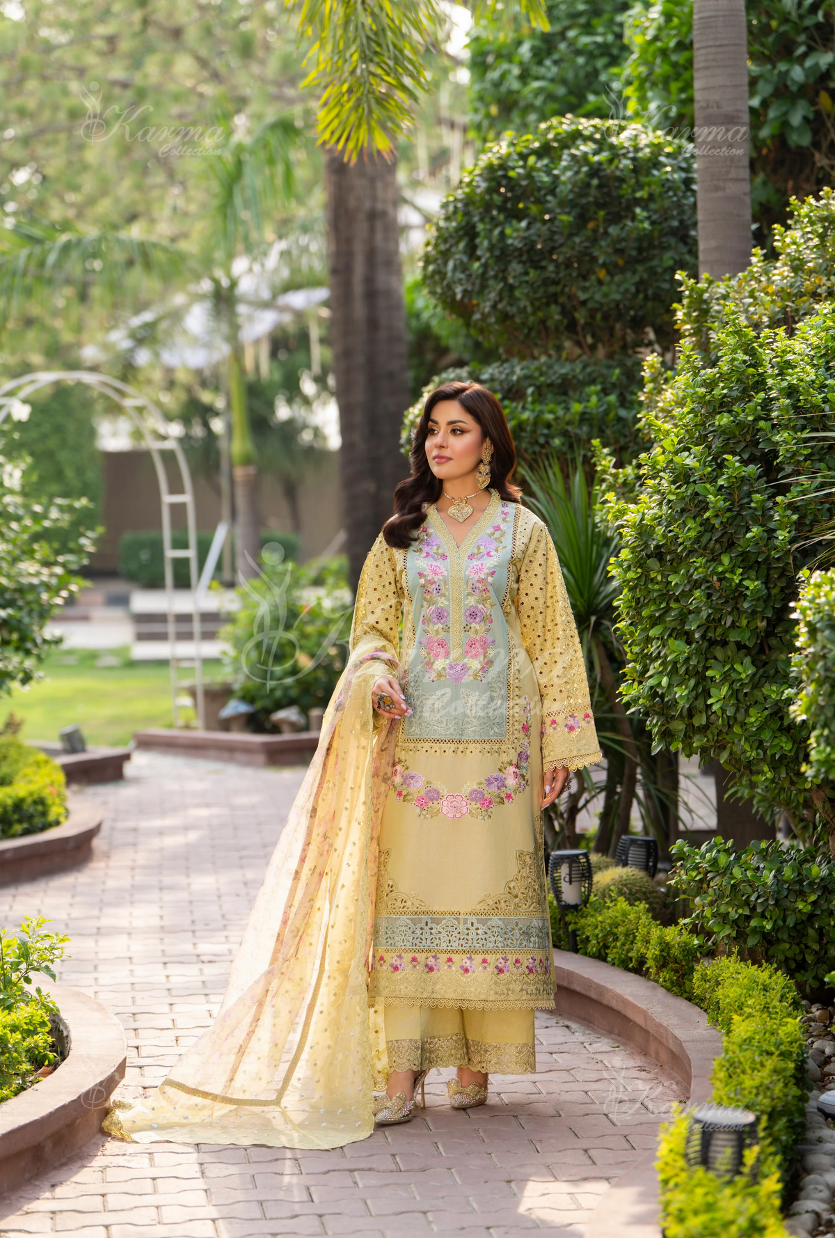 Rang Ja 3 piece embroidered Chikankari suit1489Karma Collection MUTED MUSTARD