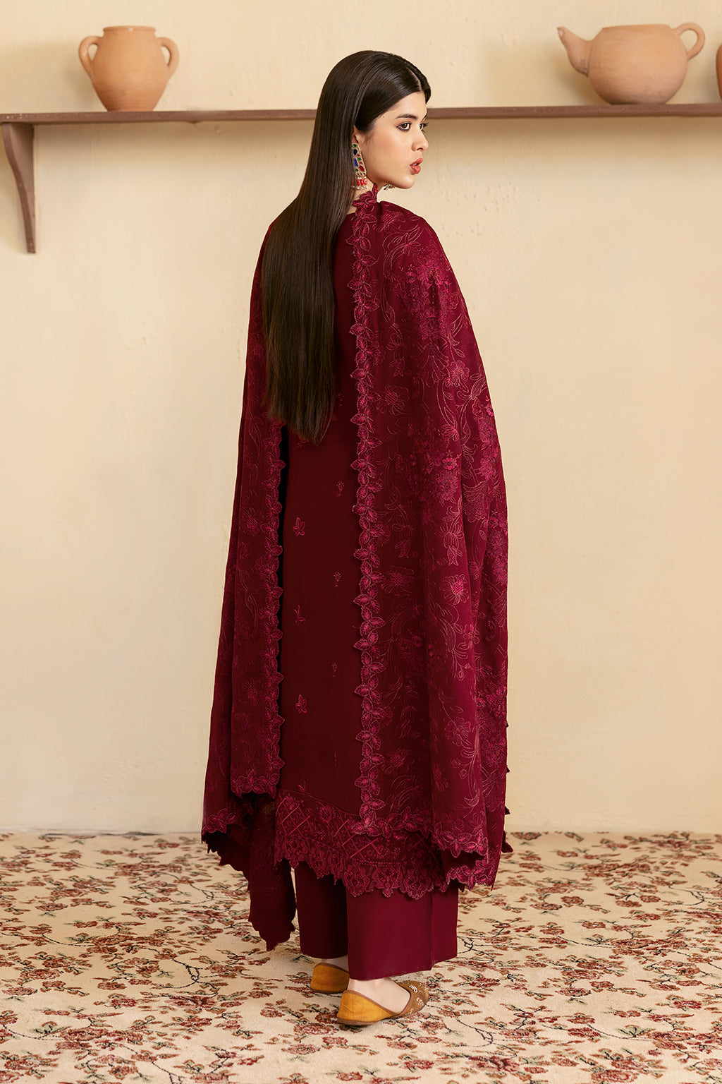 Reet By Ramsha - Three piece embroidered karandi suits with embroidered karandi shawls stitched & embellished | Original Ramsha Karandi Collection 2024 | R-1204