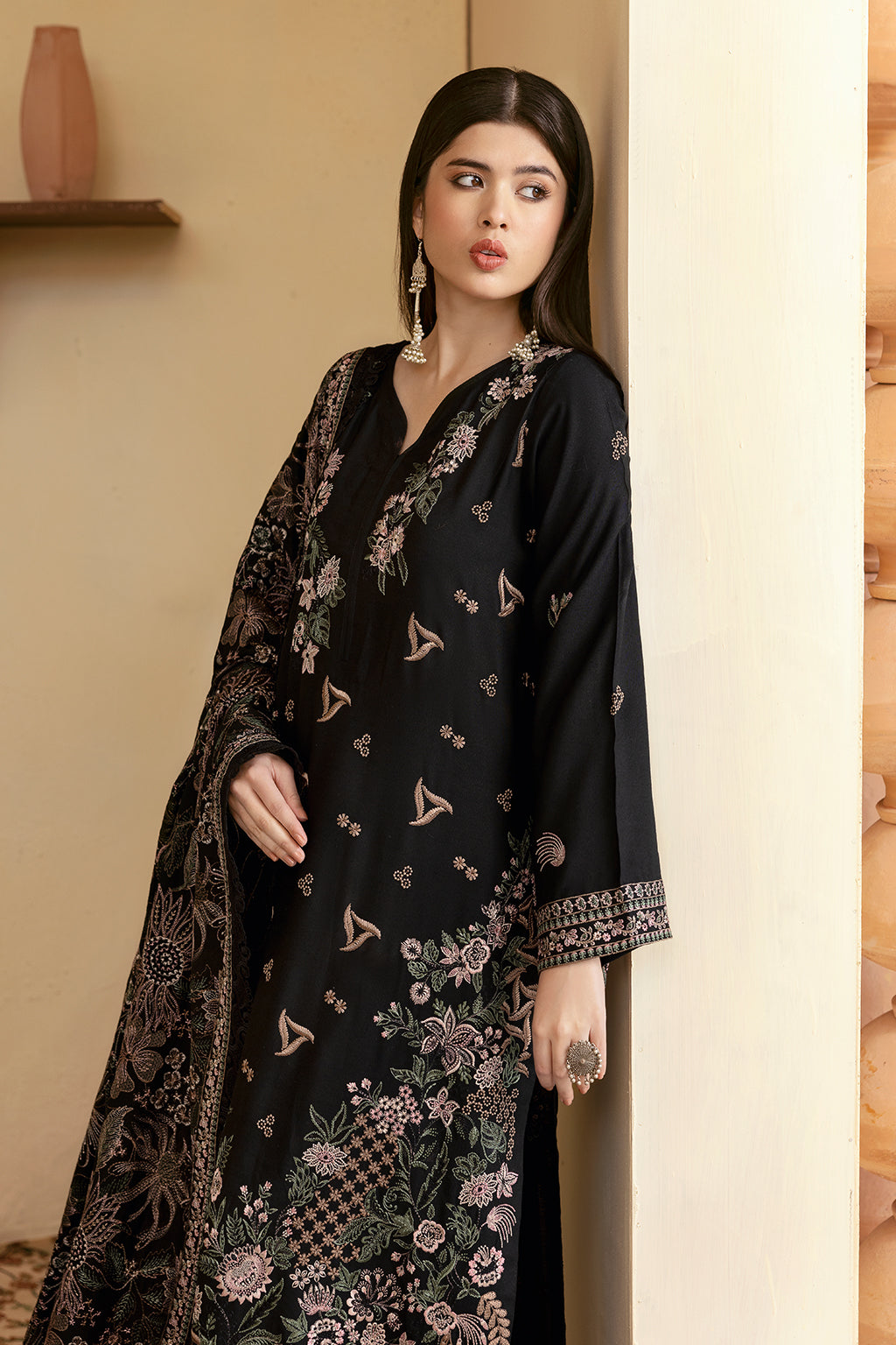 Reet By Ramsha - Three piece embroidered karandi suits with embroidered karandi shawls stitched & embellished | Original Ramsha Karandi Collection 2024 | R-1205
