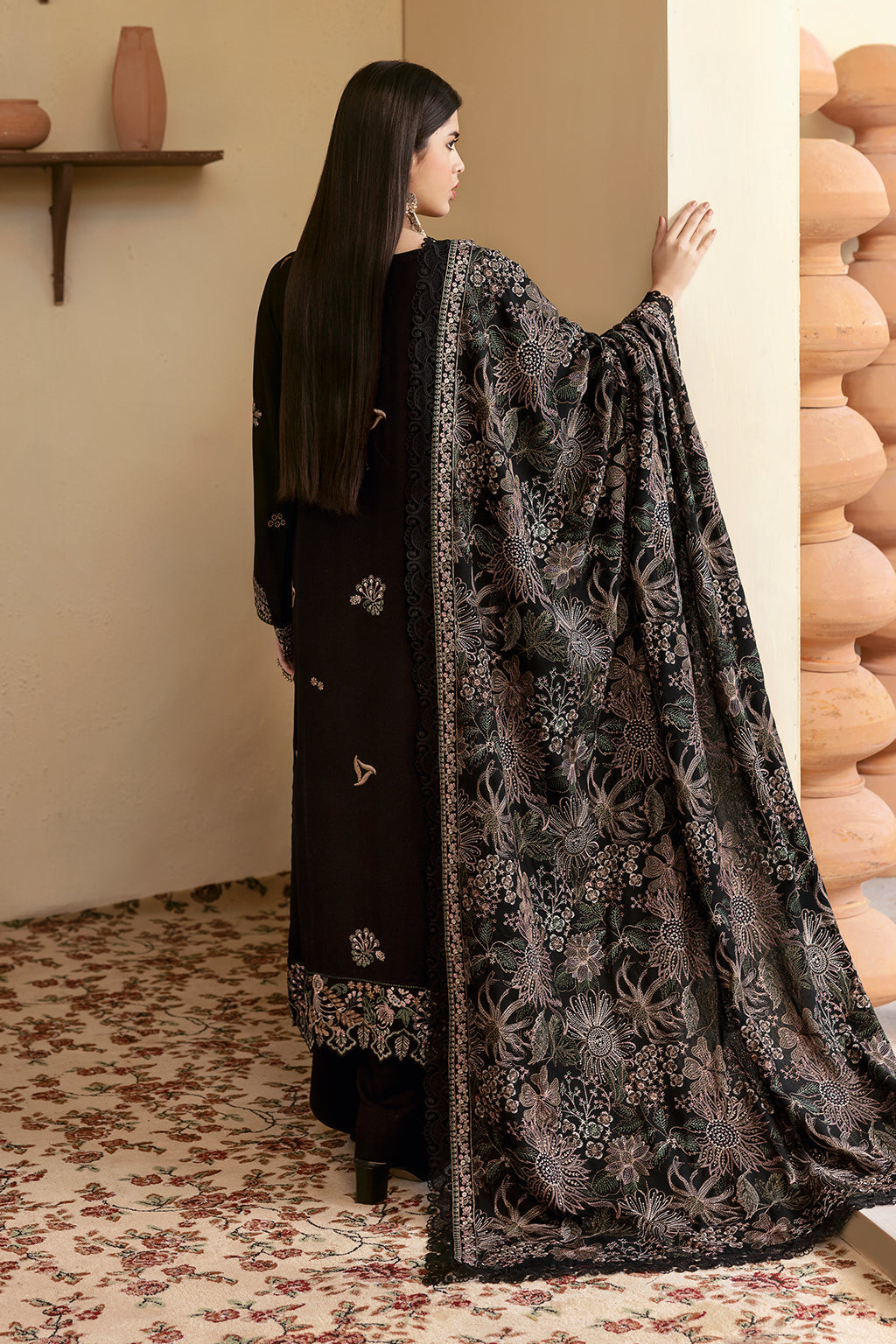 Reet By Ramsha - Three piece embroidered karandi suits with embroidered karandi shawls stitched & embellished | Original Ramsha Karandi Collection 2024 | R-1205