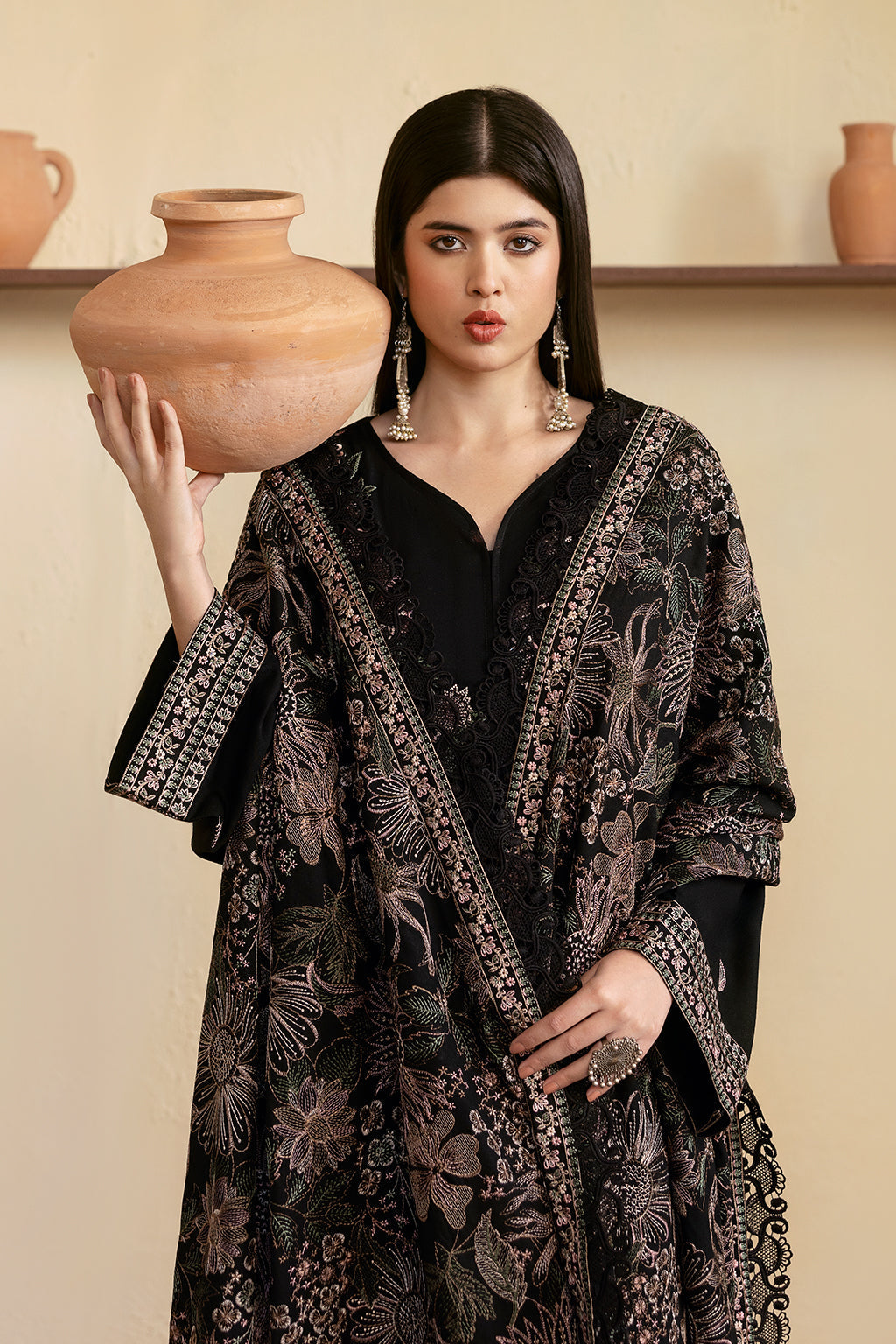 Reet By Ramsha - Three piece embroidered karandi suits with embroidered karandi shawls stitched & embellished | Original Ramsha Karandi Collection 2024 | R-1205