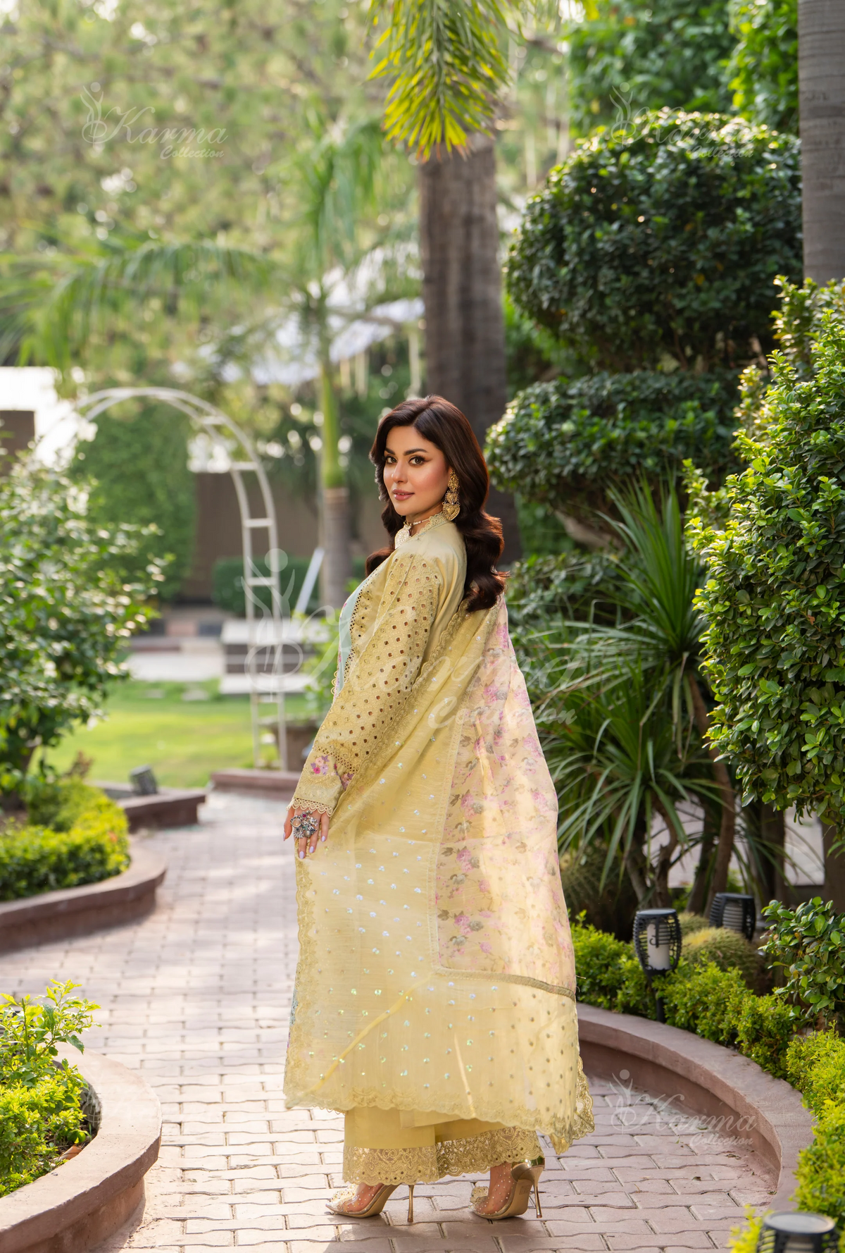 Rang Ja 3 piece embroidered Chikankari suit1489Karma Collection MUTED MUSTARD