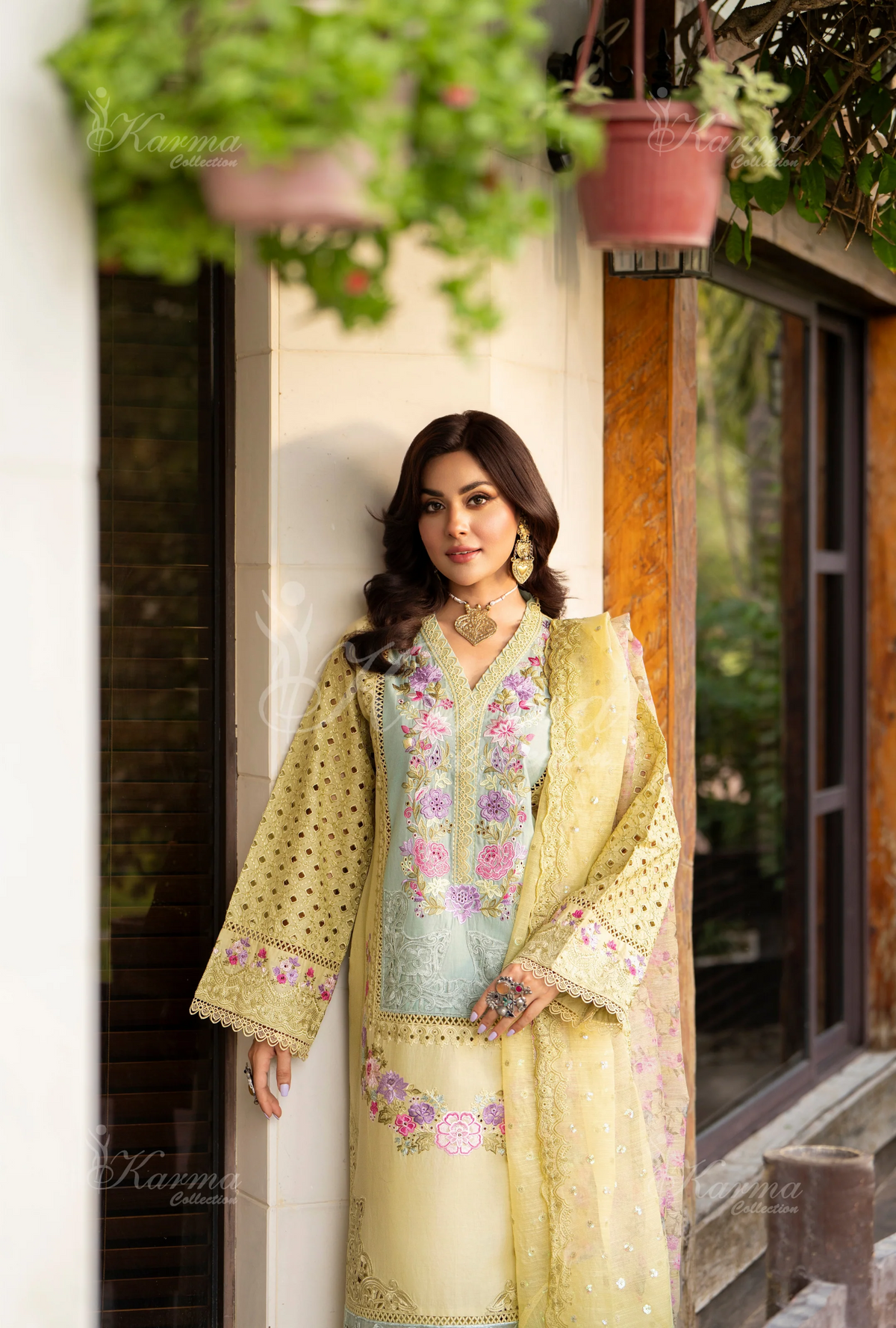 Rang Ja 3 piece embroidered Chikankari suit1489Karma Collection MUTED MUSTARD