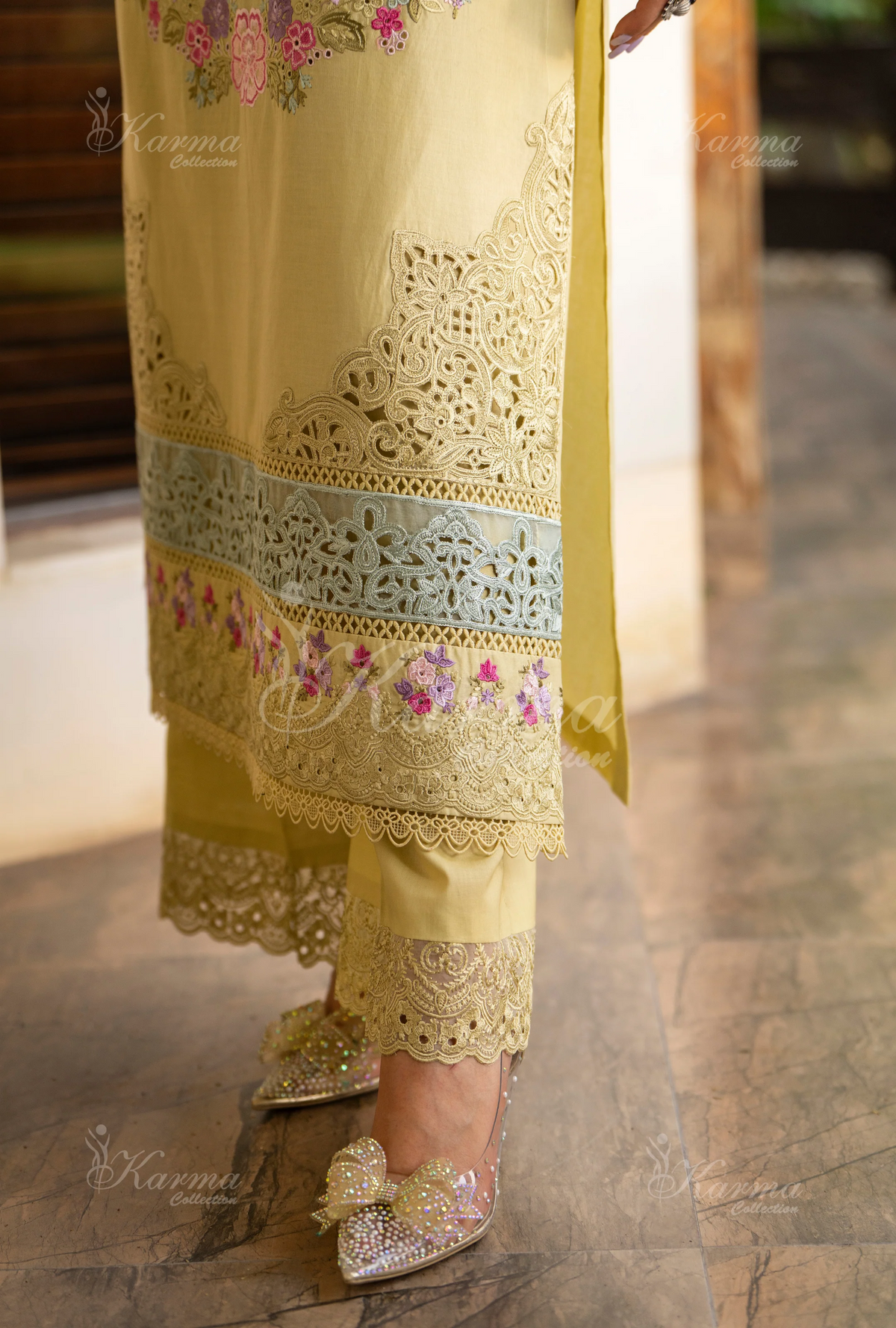 Rang Ja 3 piece embroidered Chikankari suit1489Karma Collection MUTED MUSTARD