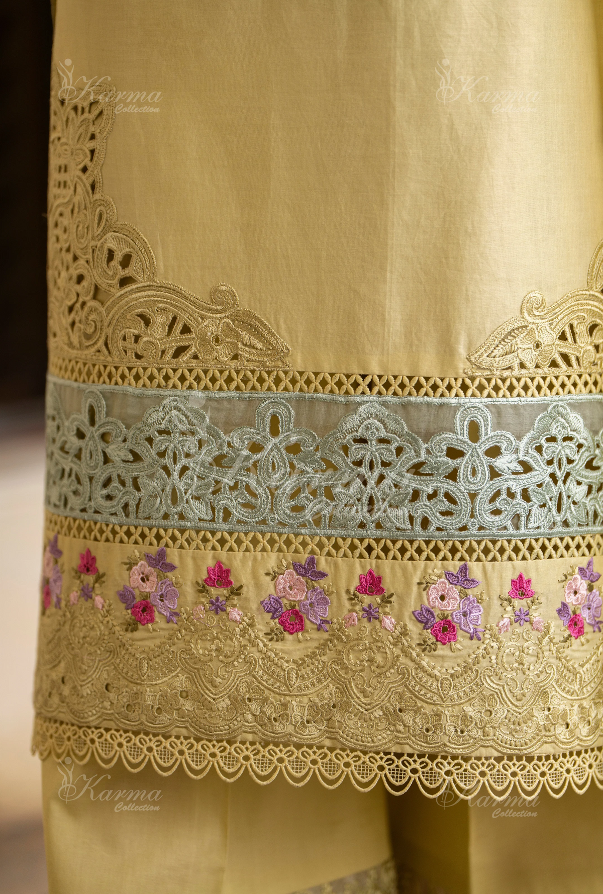 Rang Ja 3 piece embroidered Chikankari suit1489Karma Collection MUTED MUSTARD
