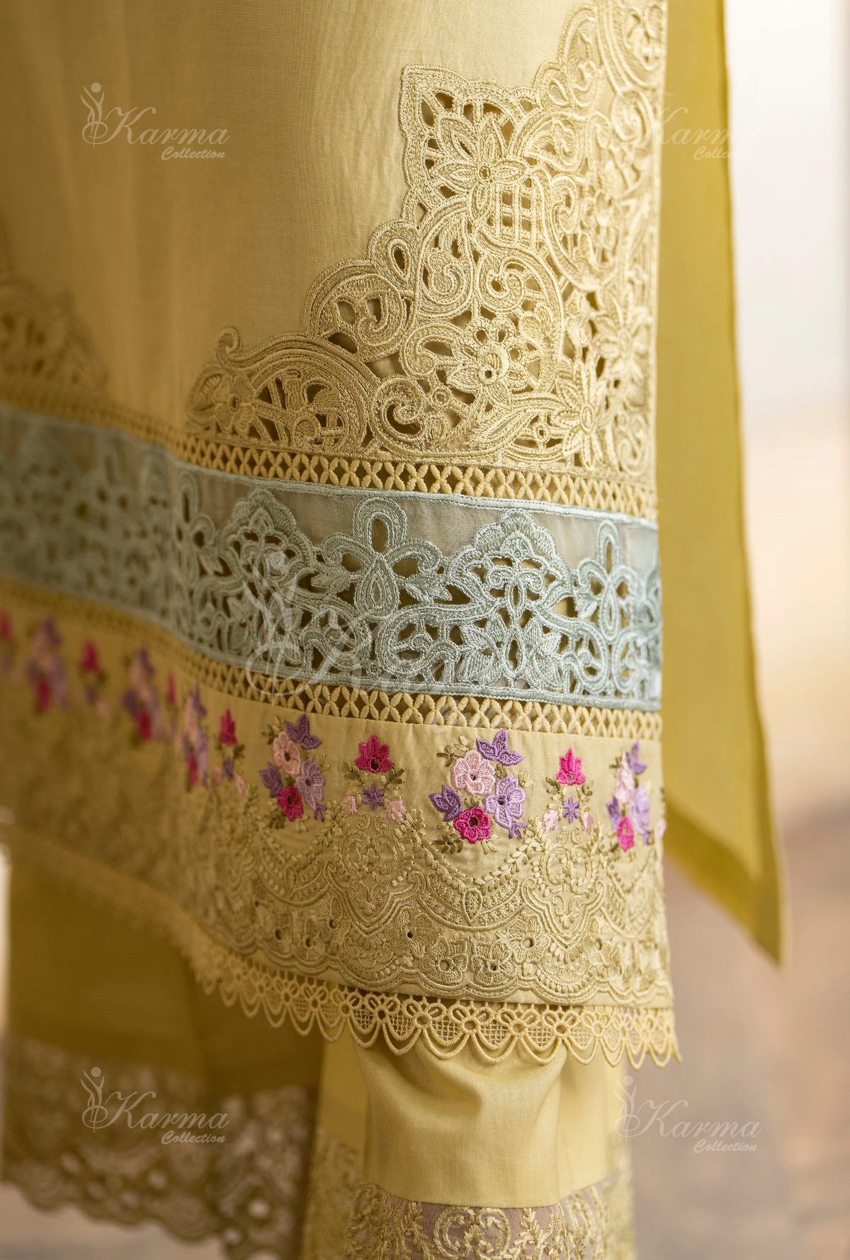 Rang Ja 3 piece embroidered Chikankari suit1489Karma Collection MUTED MUSTARD