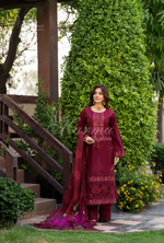 Rang Ja 3 piece embroidered Chikankari suit1487 Karma Collection WINE RED