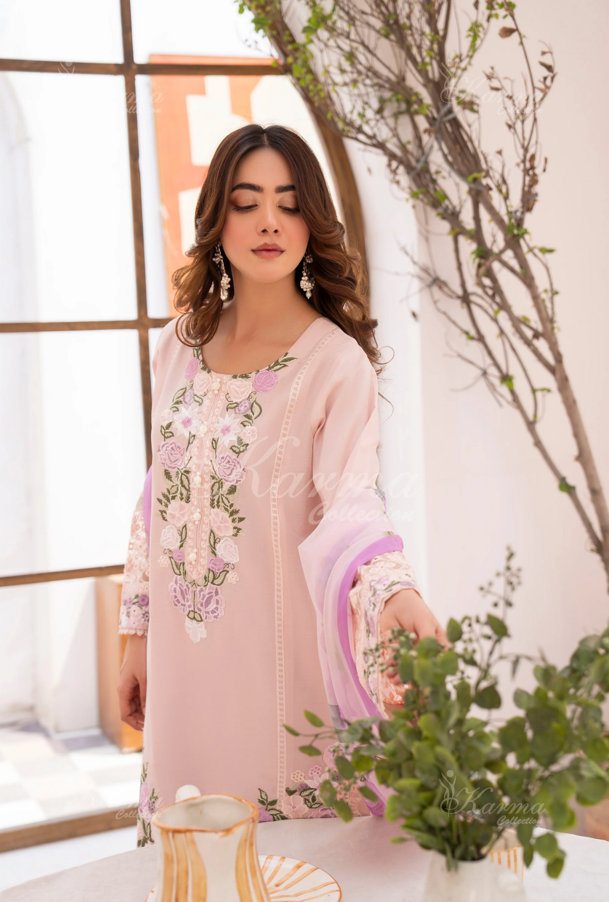 Eid Outfits By Karma CollectionPASTEL BLUSH PINK SKU:KC-1478