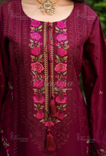 Rang Ja 3 piece embroidered Chikankari suit1487 Karma Collection WINE RED