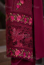 Rang Ja 3 piece embroidered Chikankari suit1487 Karma Collection WINE RED
