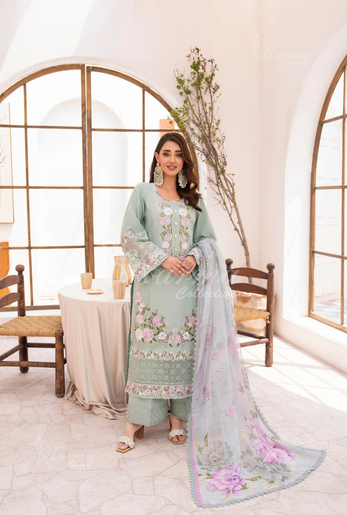 Eid Outfits By Karma CollectionMINT GREEN SKU:KC-1478