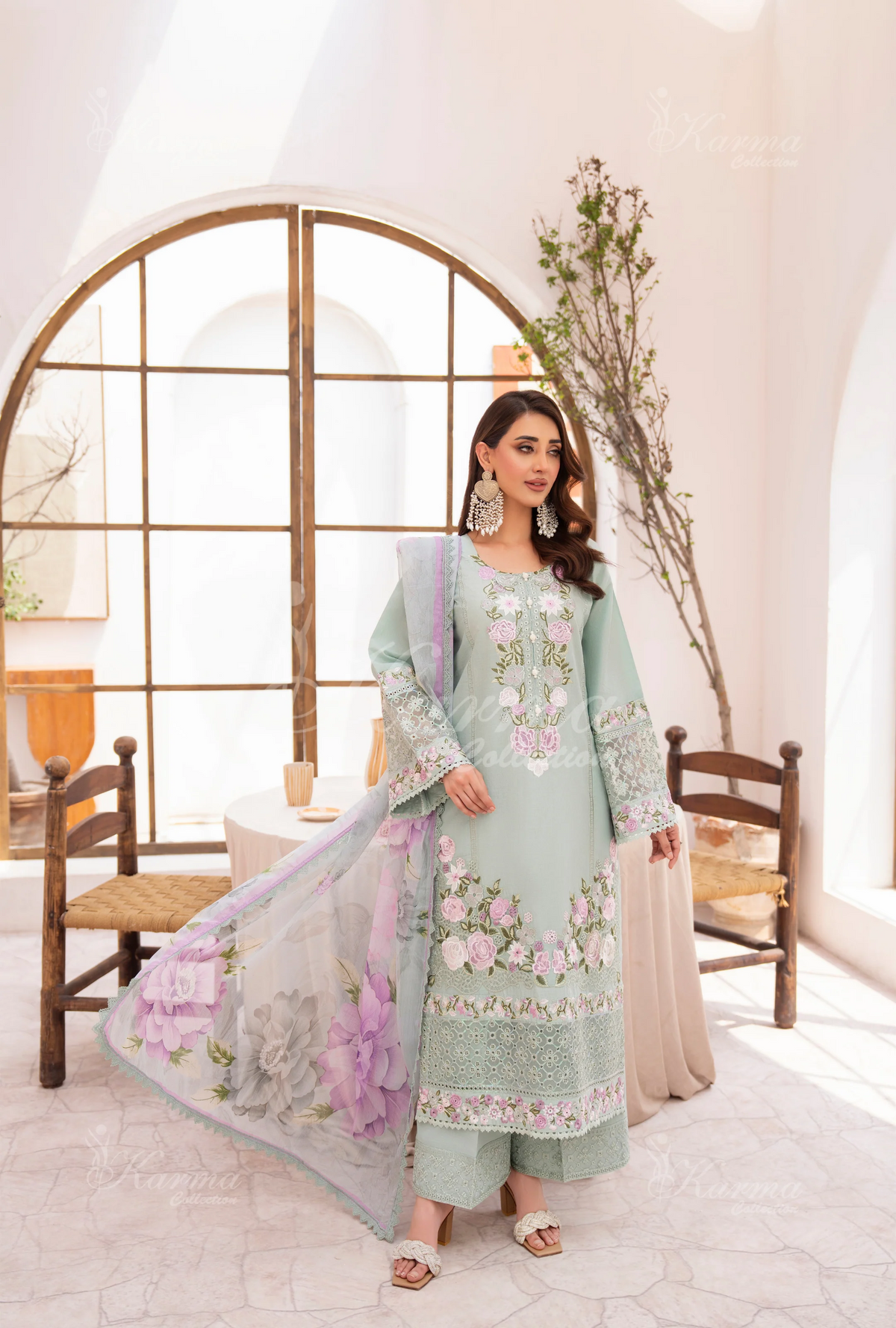 Eid Outfits By Karma CollectionMINT GREEN SKU:KC-1478