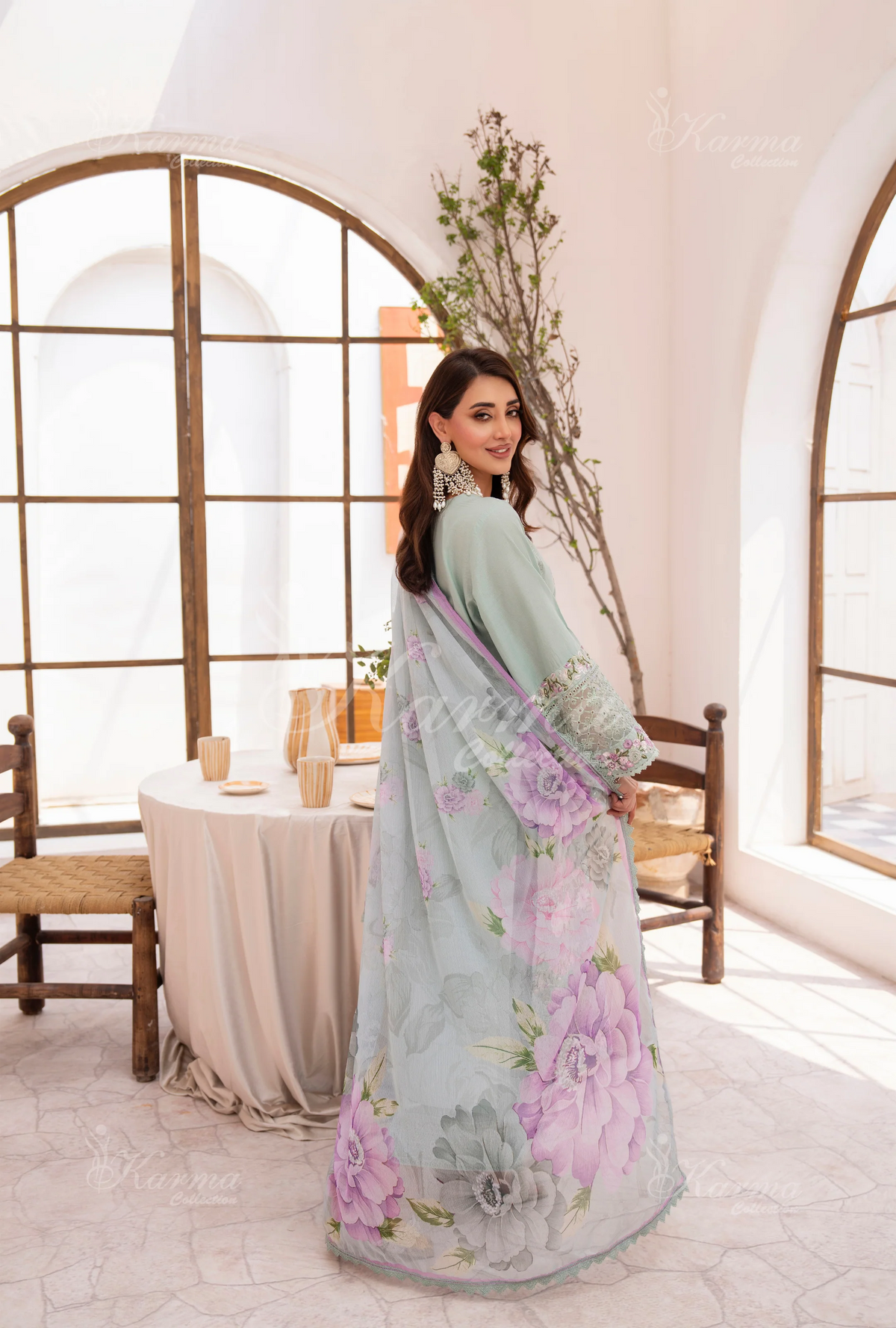 Eid Outfits By Karma CollectionMINT GREEN SKU:KC-1478