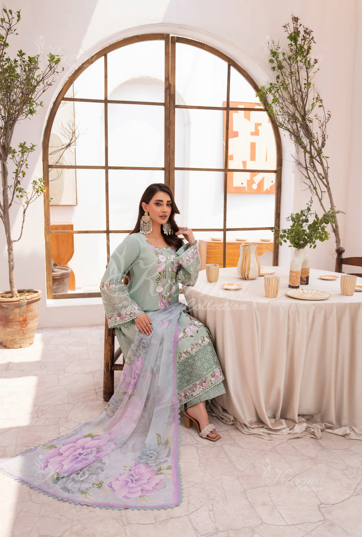 Eid Outfits By Karma CollectionMINT GREEN SKU:KC-1478