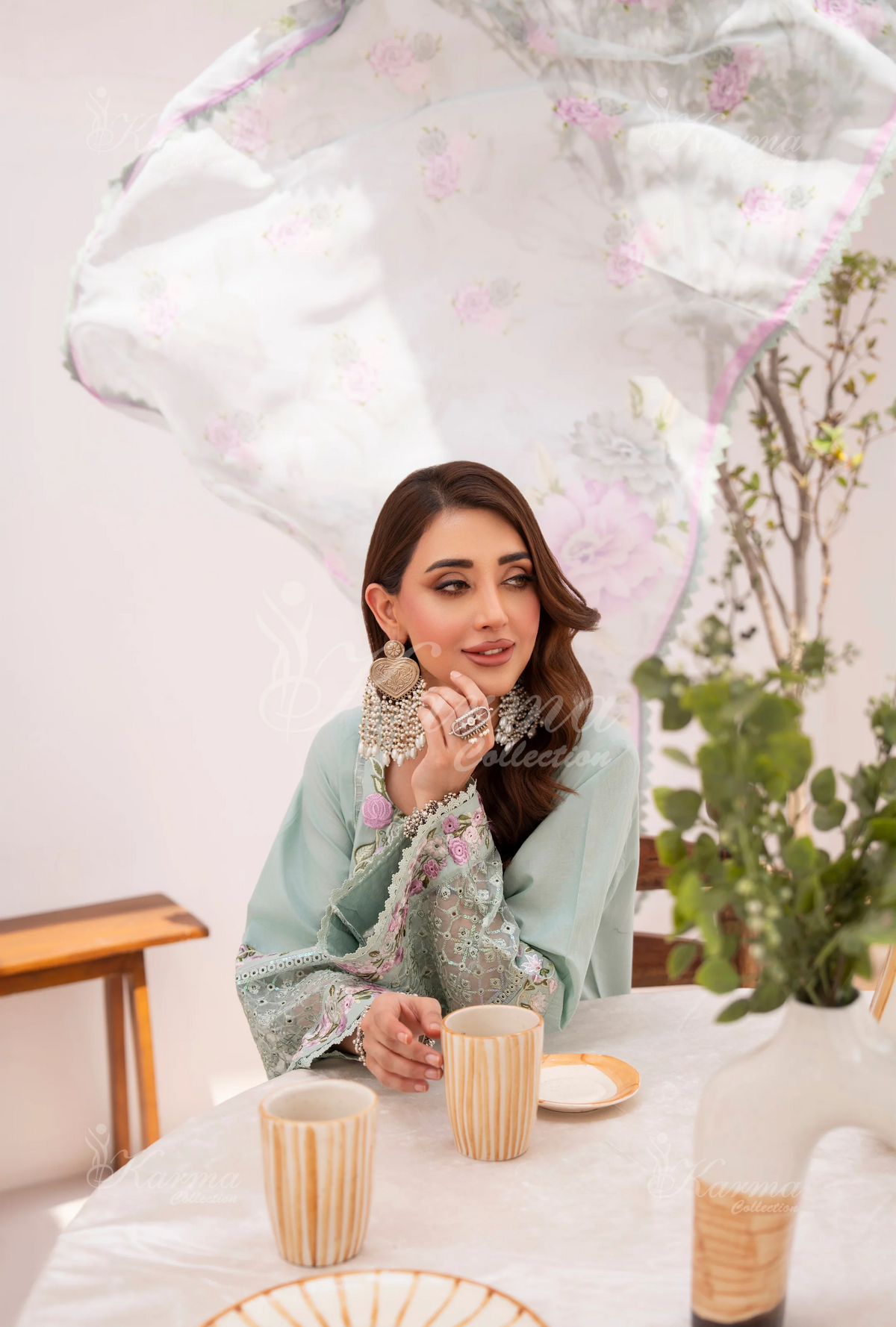 Eid Outfits By Karma CollectionMINT GREEN SKU:KC-1478