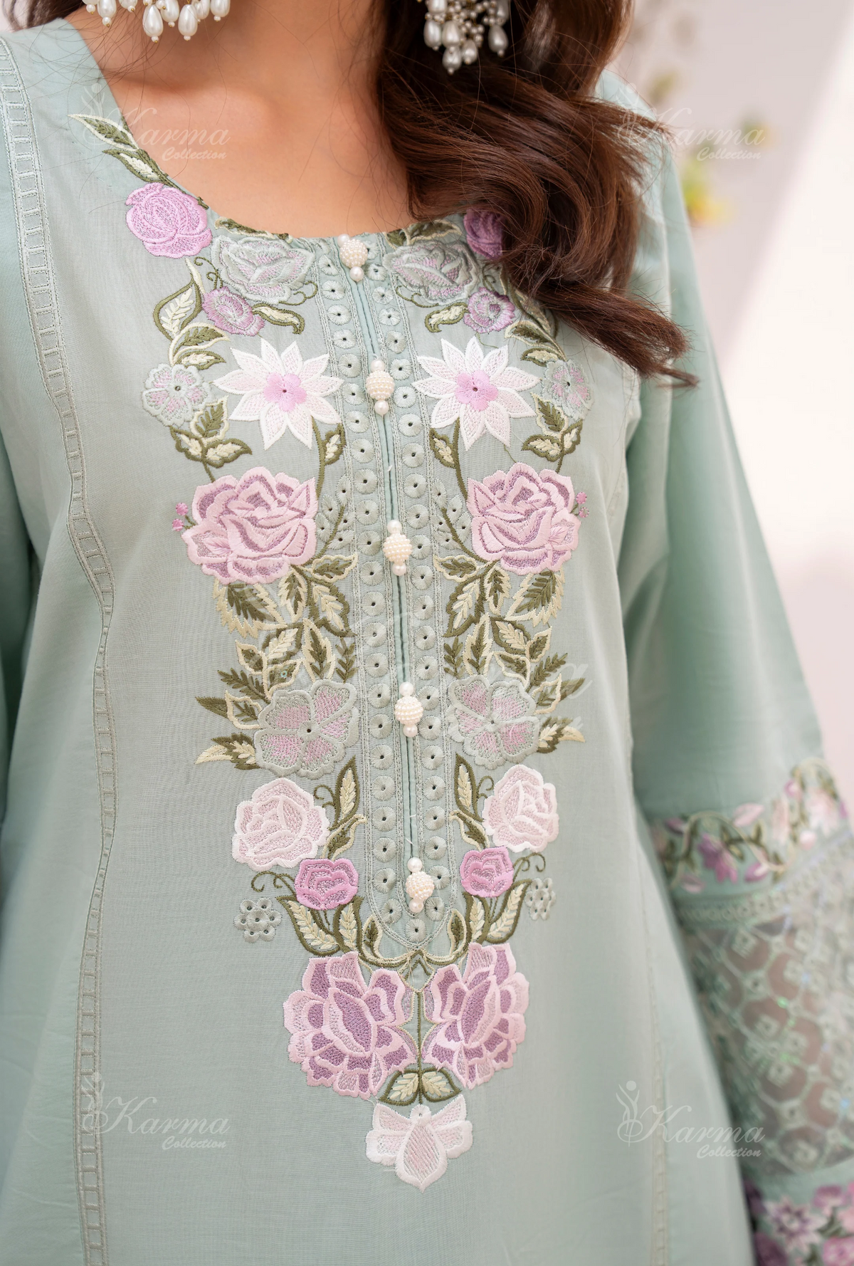 Eid Outfits By Karma CollectionMINT GREEN SKU:KC-1478