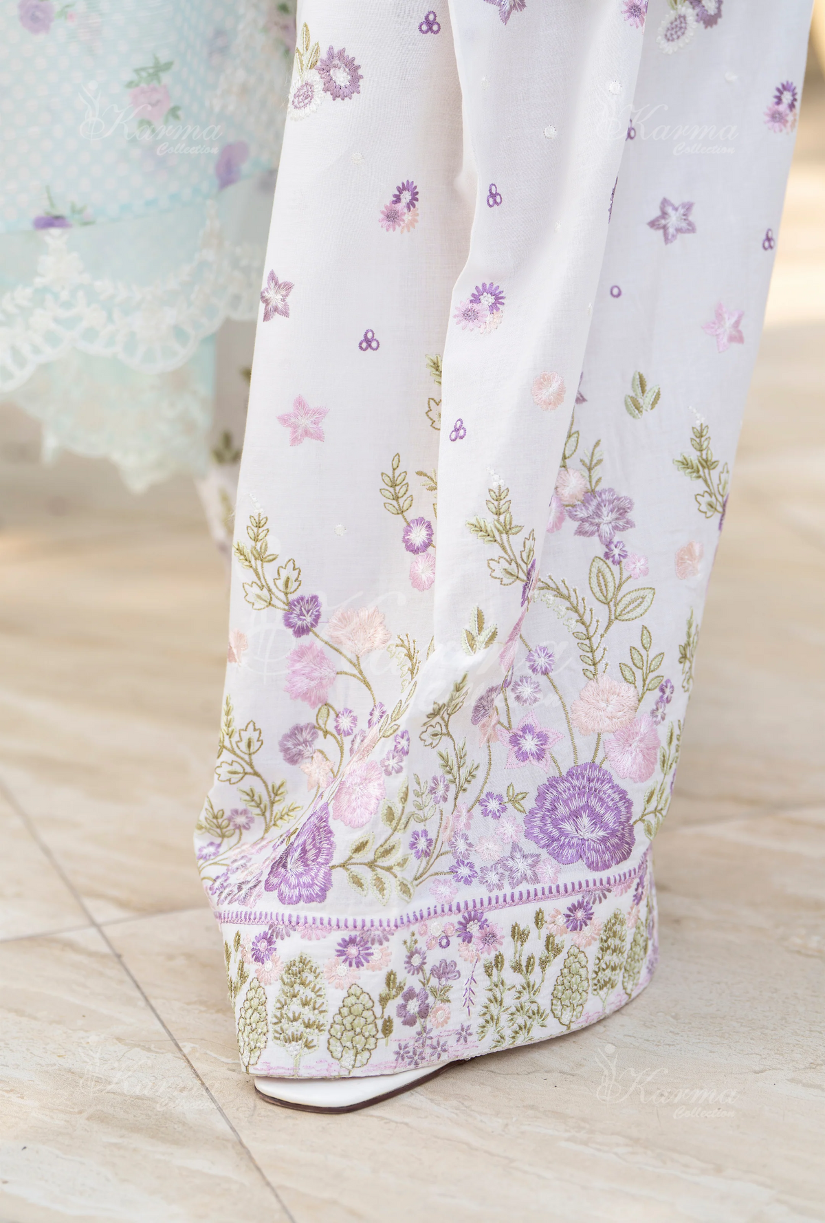 Rang Ja Fully Embroidered Farshi Shalwar 1486 Karma Collection FROZEN DEW Chikankari Multi Thread Embroidery