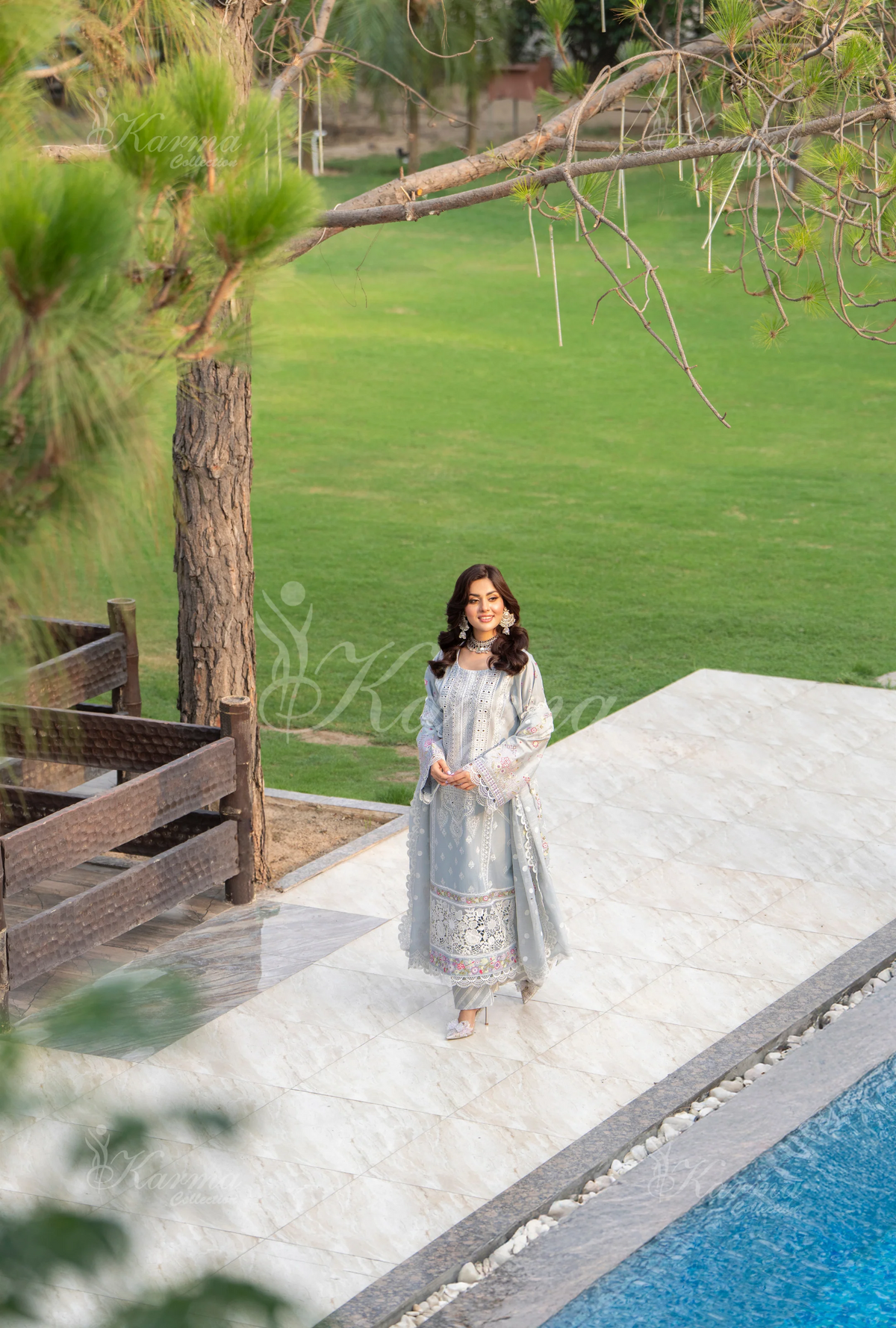 Rang Ja 3 piece embroidered Chikankari suit 1490 Karma Collection ICE BLUE